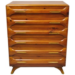 Vintage Mid-Century Modern Franklin Shockey Sculptured Pine Wood 6-Drawer Chest Dresser