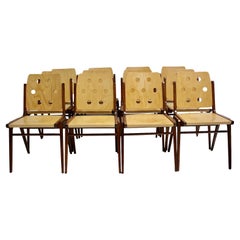Mid-Century Modern Franz Schuster Twelve Retro Blonde Bicolor Dining Chairs