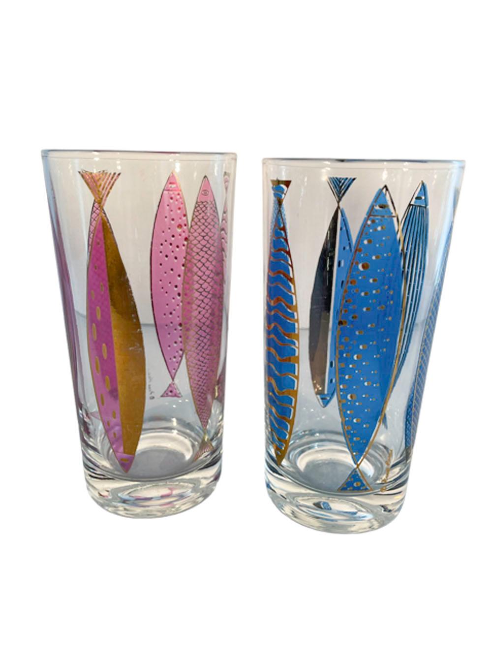 Mid-Century Modern Fred Press 'Gold Fish' Glasses with Translucent Colored Fish In Good Condition In Nantucket, MA
