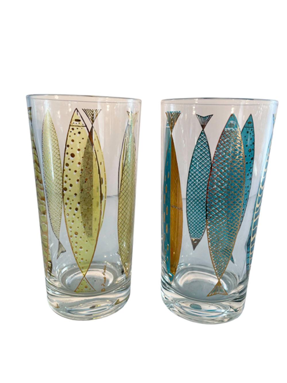 20th Century Mid-Century Modern Fred Press 'Gold Fish' Glasses with Translucent Colored Fish