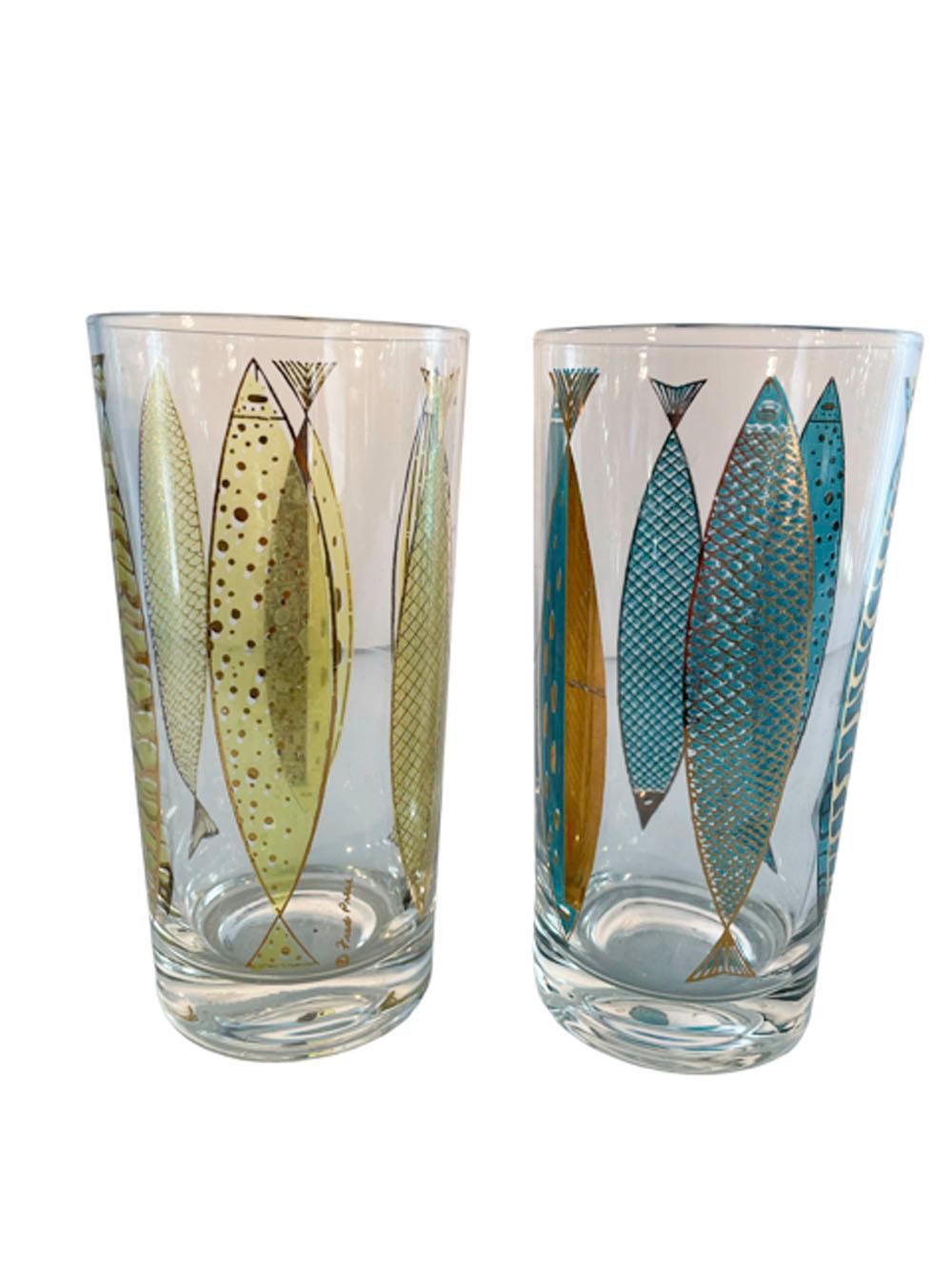 Mid-Century Modern Fred Press 'Gold Fish' Glasses with Translucent Colored Fish In Good Condition In Nantucket, MA