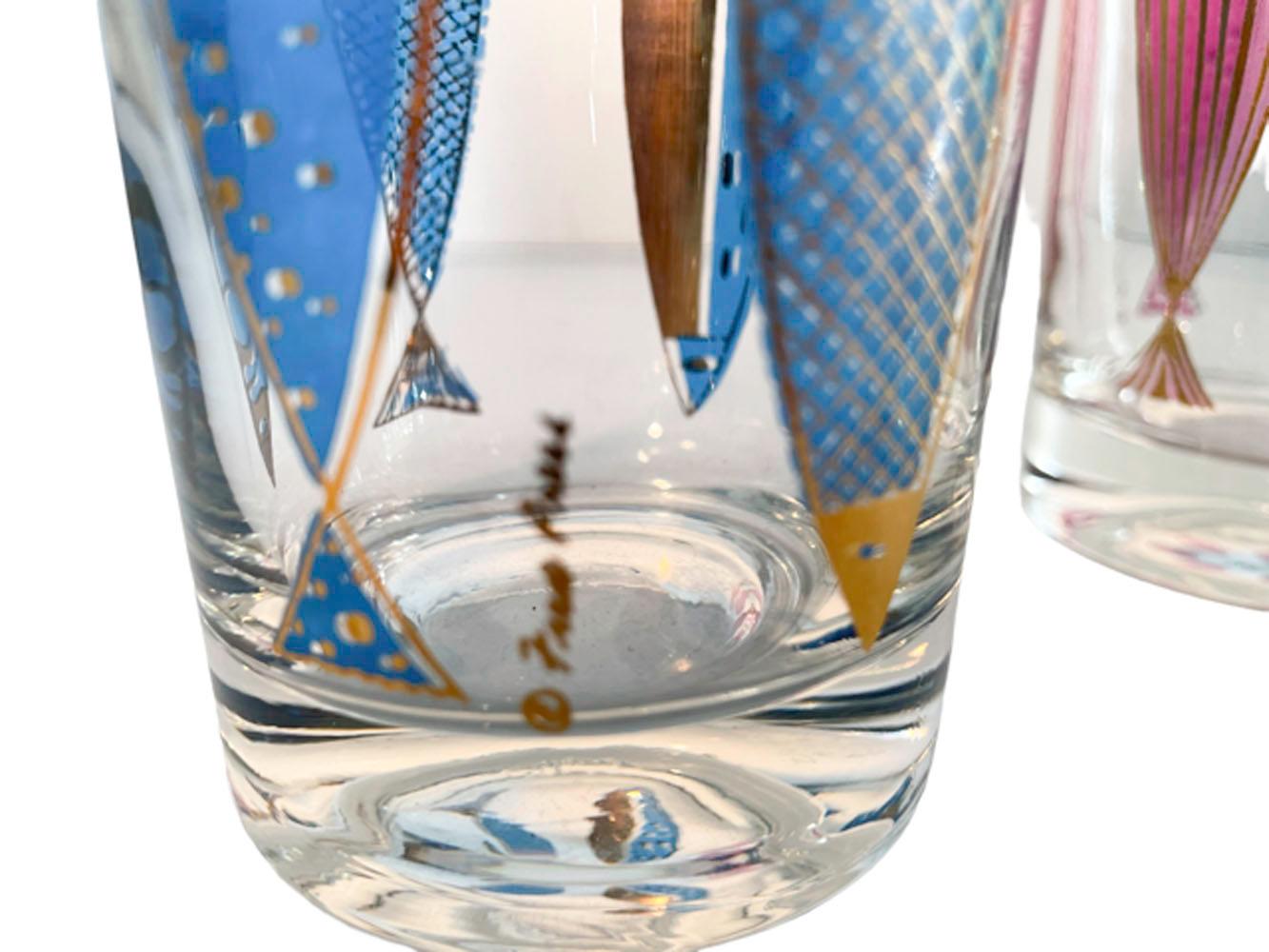 20th Century Mid-Century Modern Fred Press 'Gold Fish' Glasses with Translucent Colored Fish
