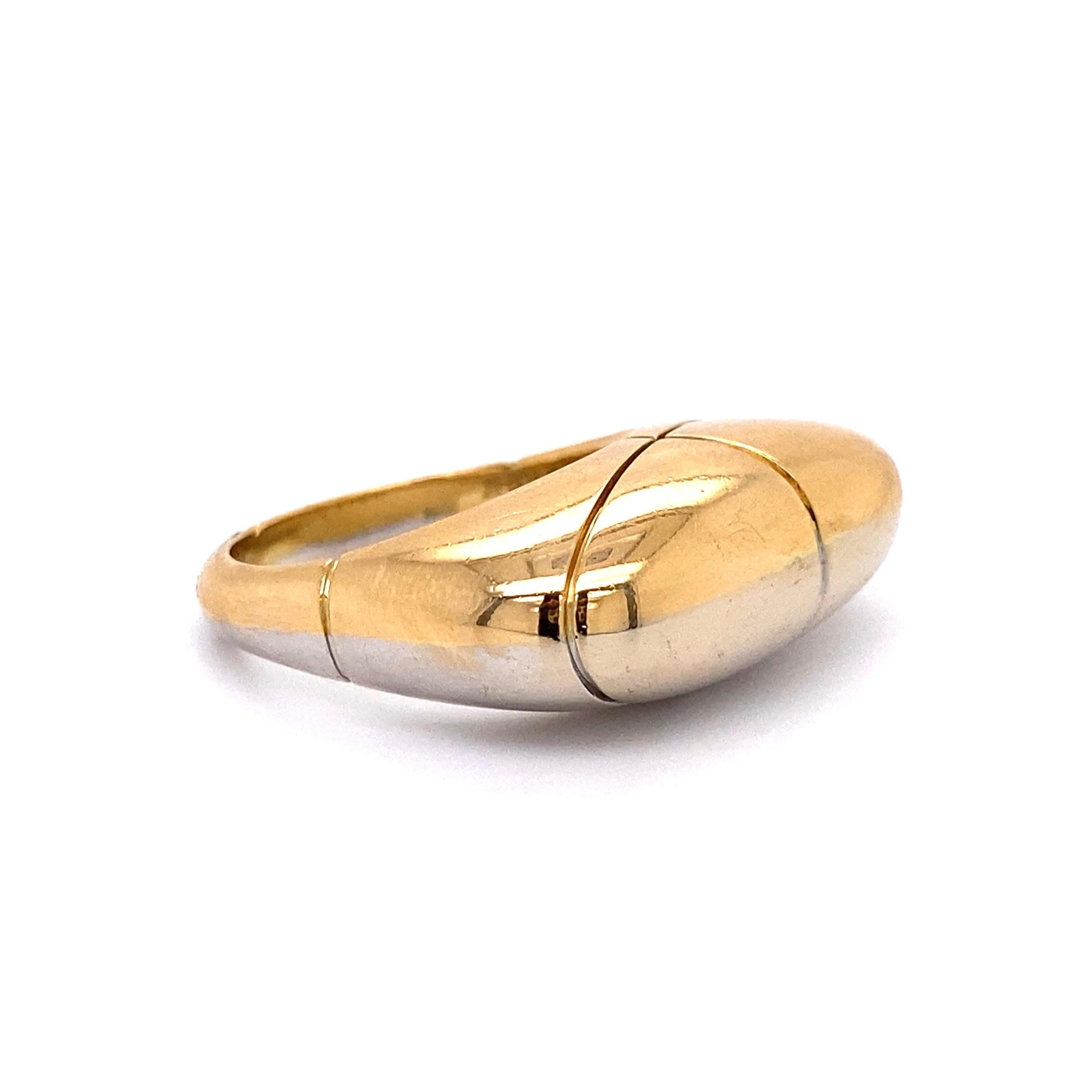 Women's Mid-Century Modern Fred Signed 2-Tone Gold Dome Bean Ring Estate Fine Jewelry For Sale