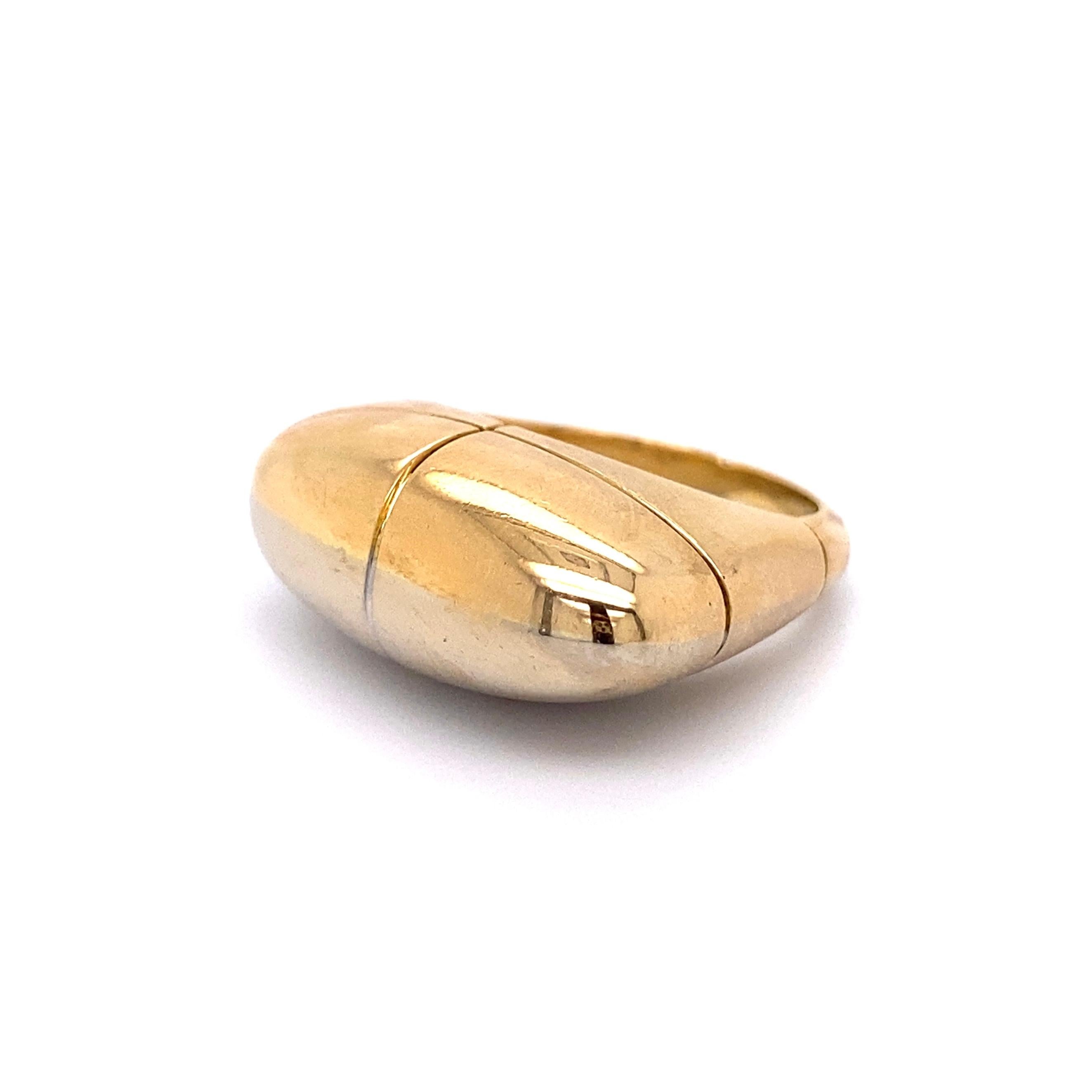 Mid-Century Modern Fred Signed 2-Tone Gold Dome Bean Ring Estate Fine Jewelry For Sale 3