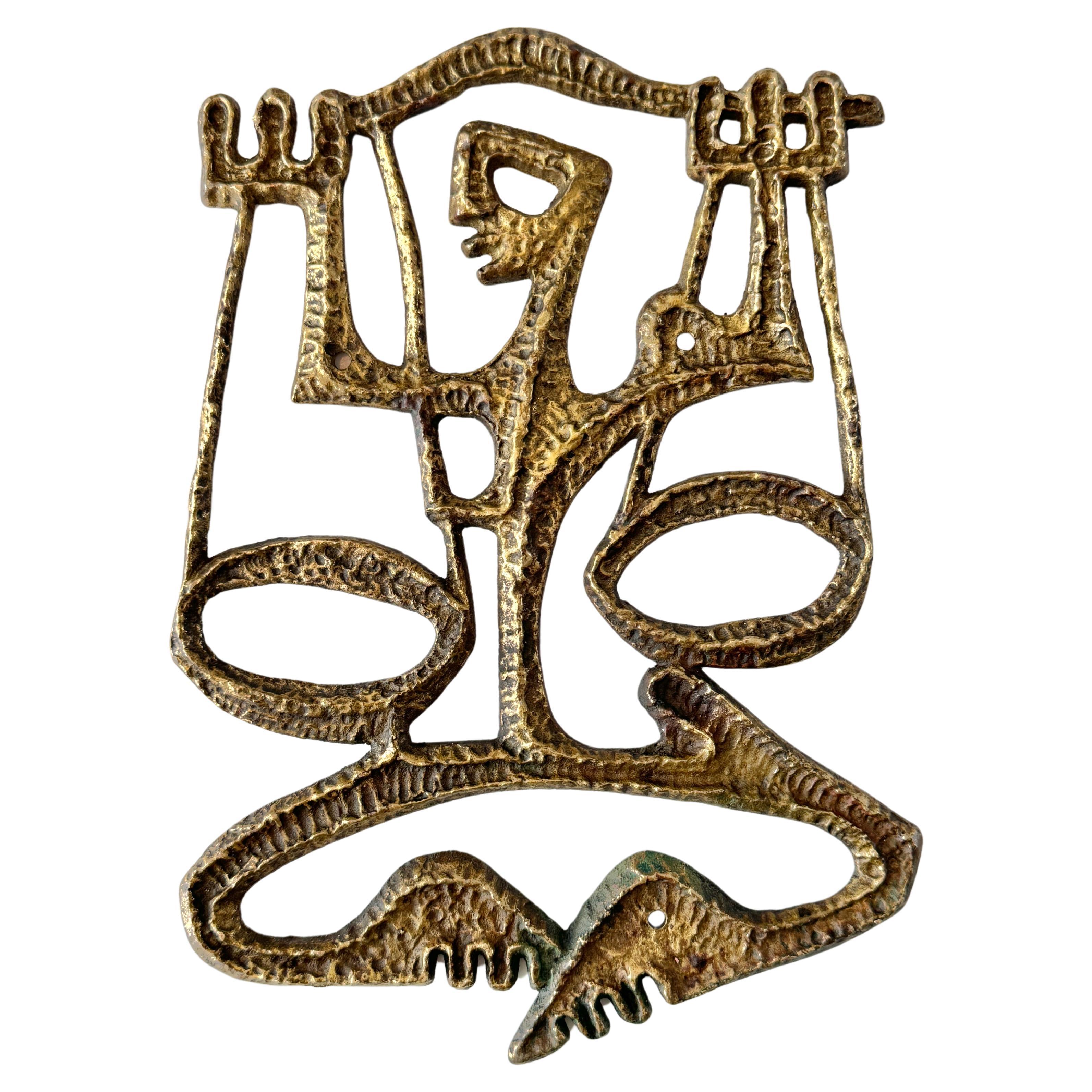 Frederic Weinberg Escultura de pared abstracta de bronce del zodiaco de Libra de mediados del siglo XX