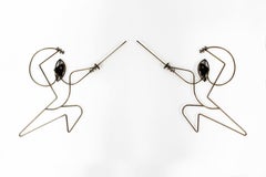 Mid-Century Modern Frederick Weinberg Men Fencing Wire Wall Sculpture