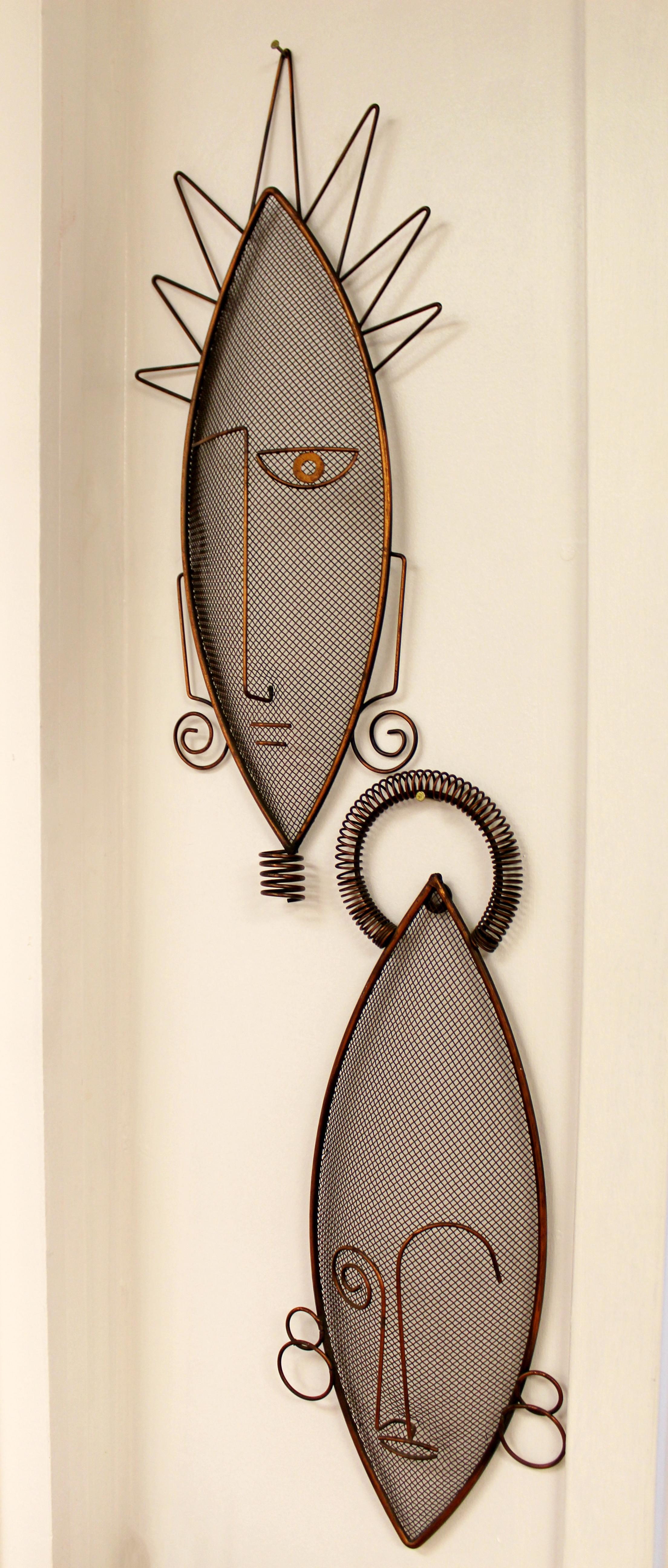 American Mid-Century Modern Frederick Weinberg Pair of Rare Wire Mask Sculptures, 1950s