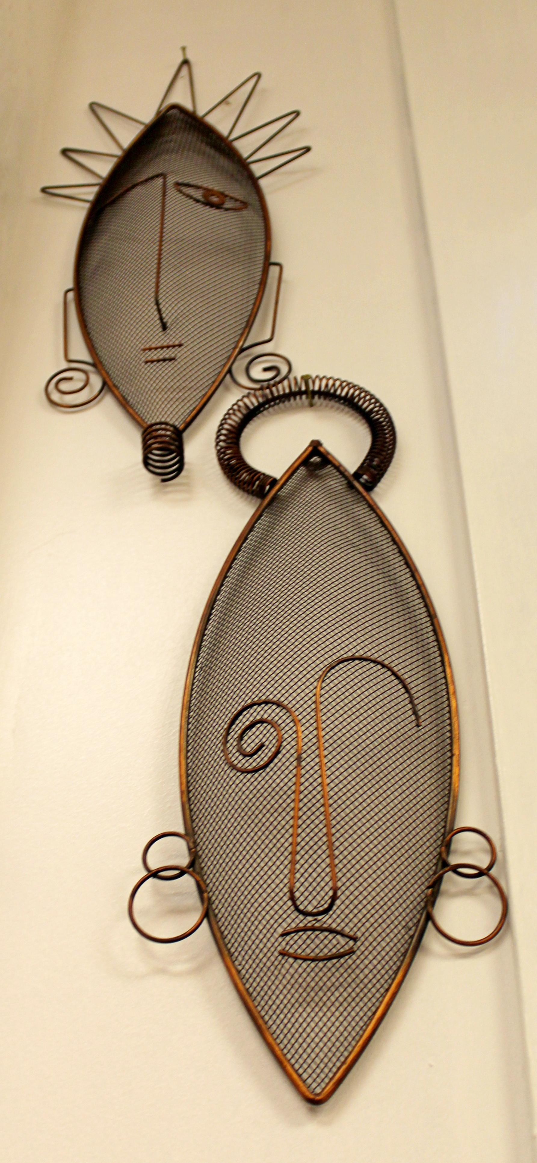 Metal Mid-Century Modern Frederick Weinberg Pair of Rare Wire Mask Sculptures, 1950s