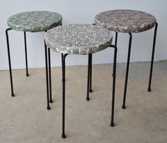 S/3 Black Wrought Iron w/ Red, Green & White Vinyl Stacking Stools / Side Tables