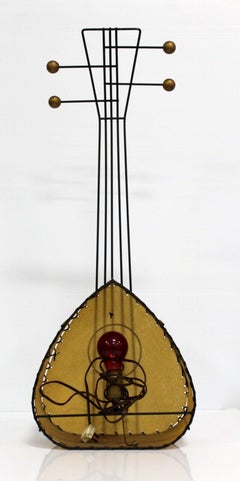 Mid-Century Modern Frederick Weinberg Wire Parchment Sculpture Guitar Lamp