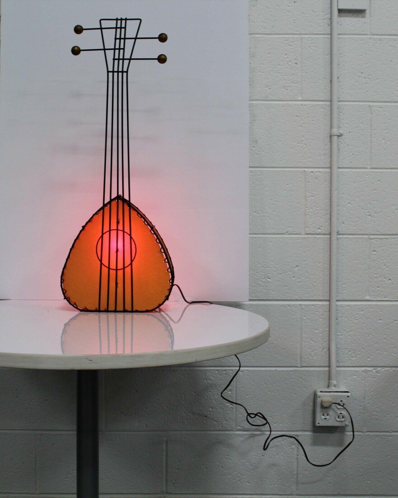 Mid-Century Modern Frederick Weinberg Wire Parchment Sculpture Guitar Lamp 1