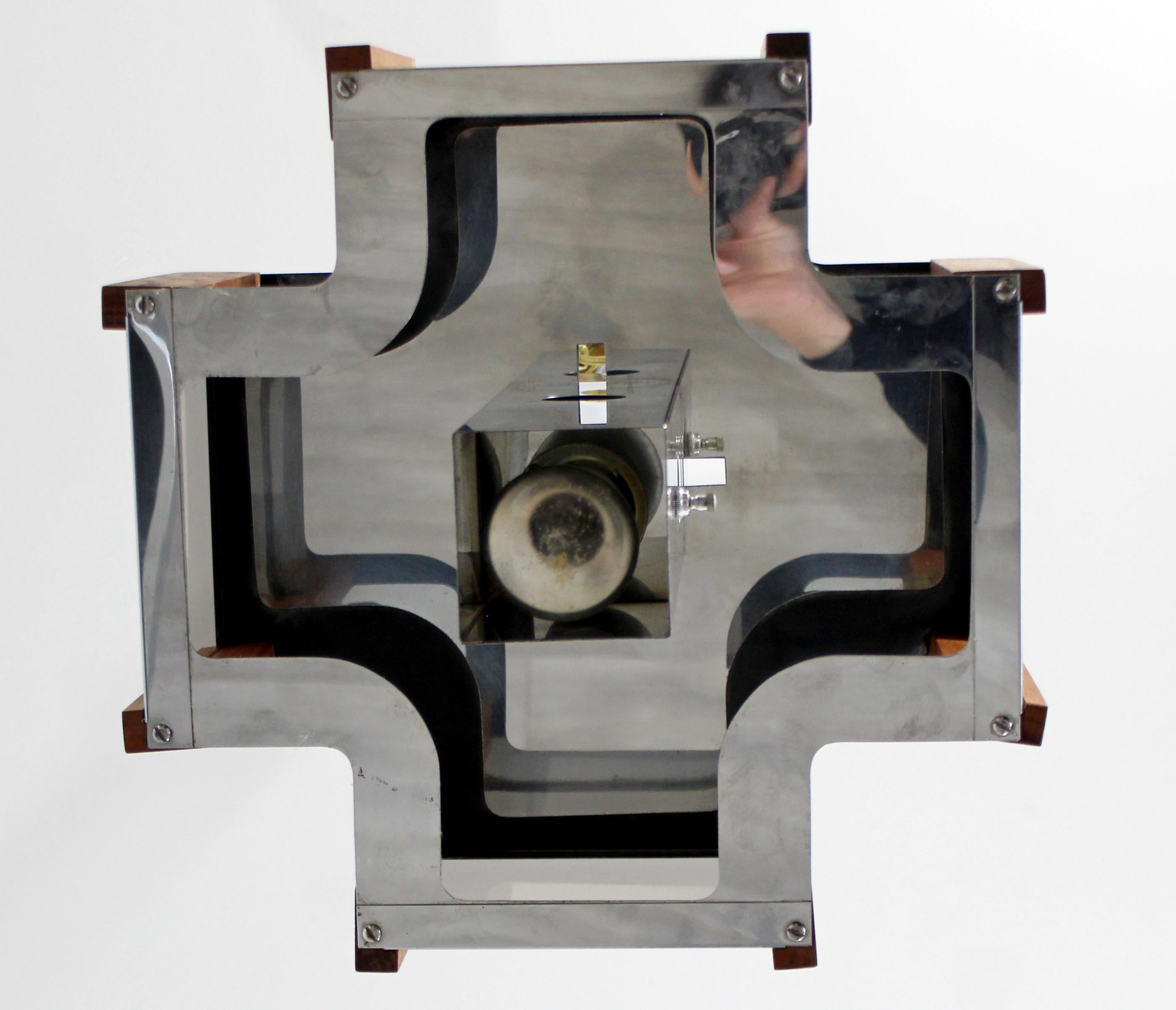 Late 20th Century Mid-Century Modern Fredrick Ramond Teak Chrome Pendant Light Fixture, 1970s