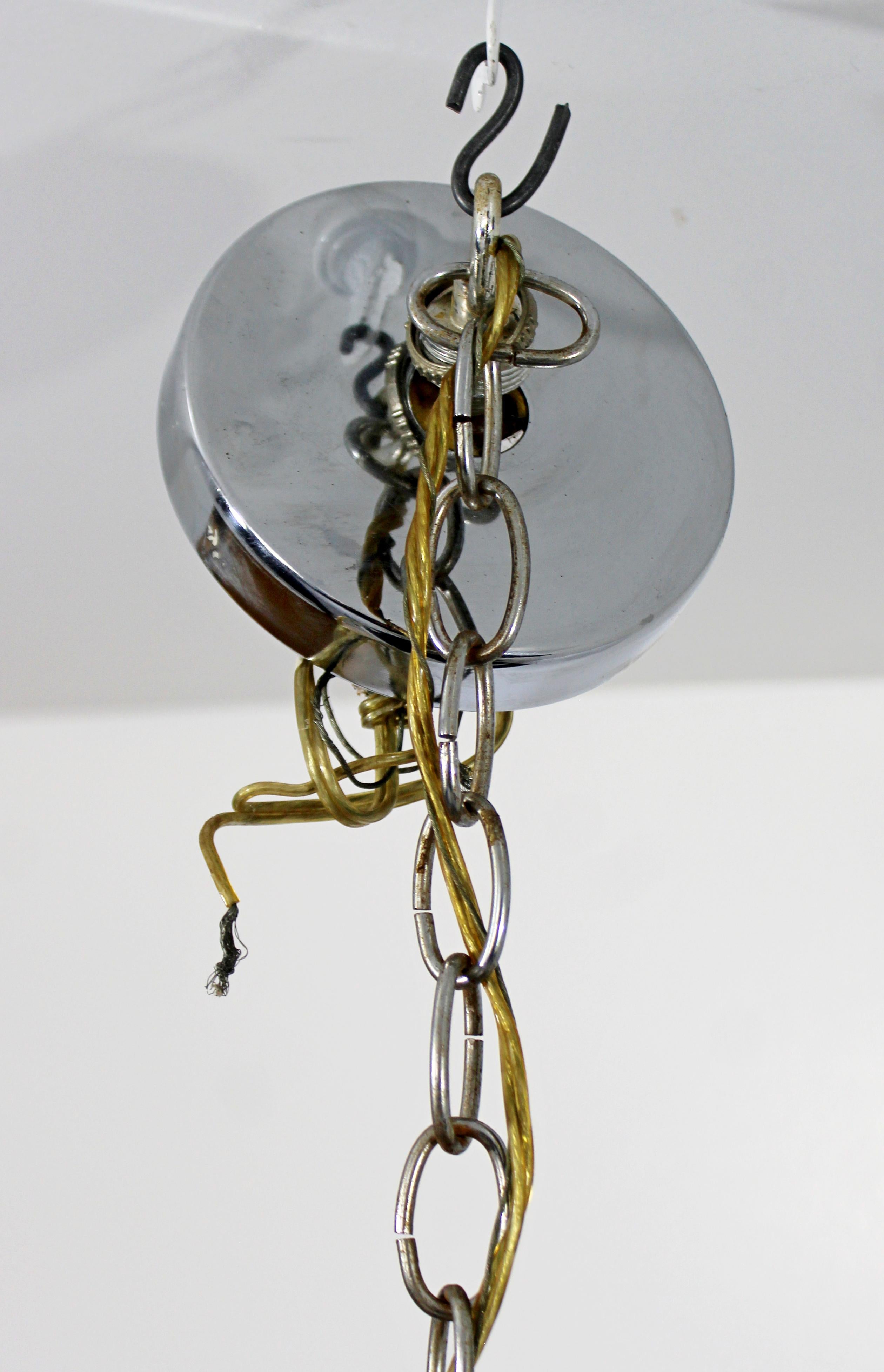 Mid-Century Modern Fredrick Ramond Teak Chrome Pendant Light Fixture, 1970s 1