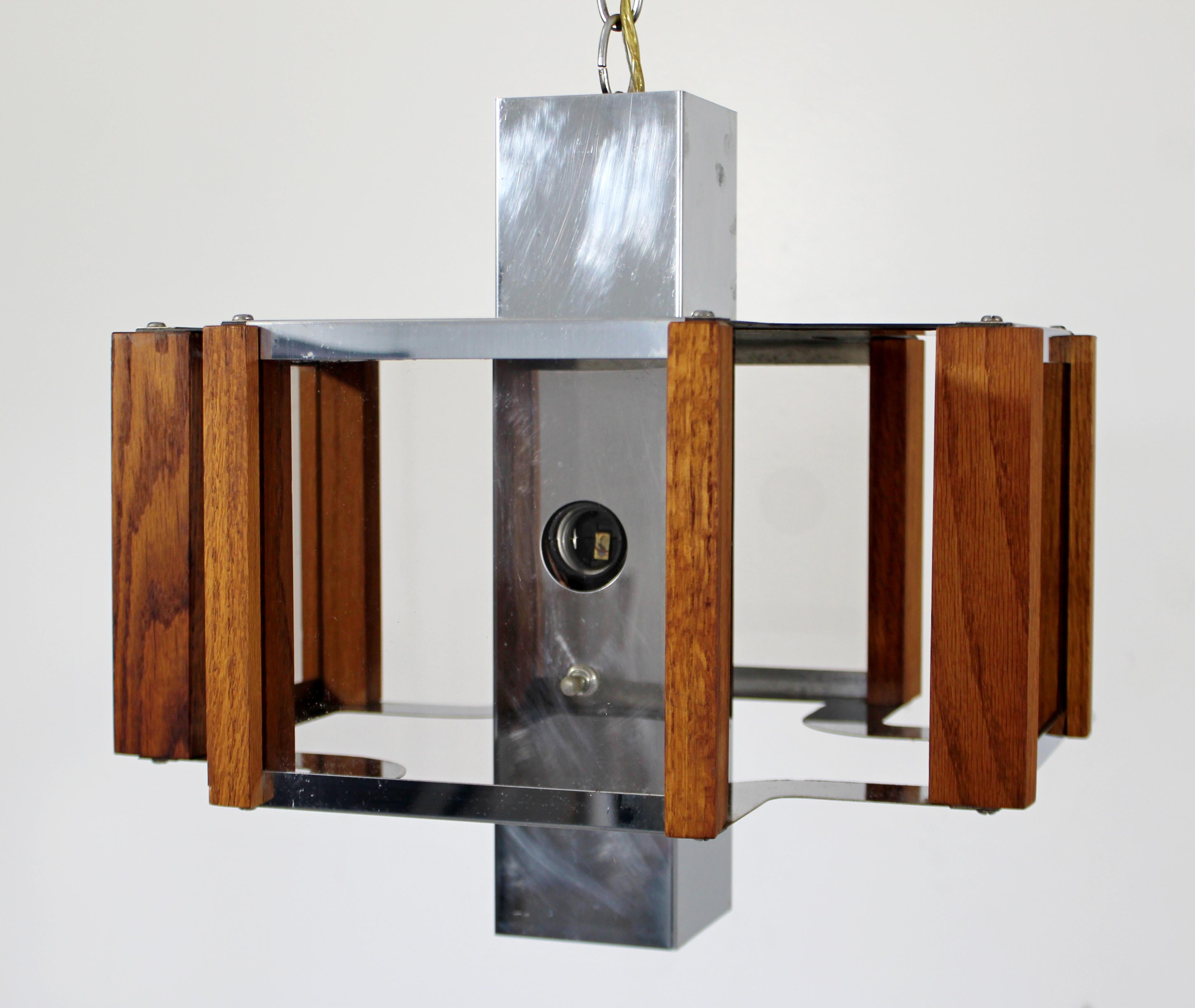 Mid-Century Modern Fredrick Ramond Teak Chrome Pendant Light Fixture, 1970s 2