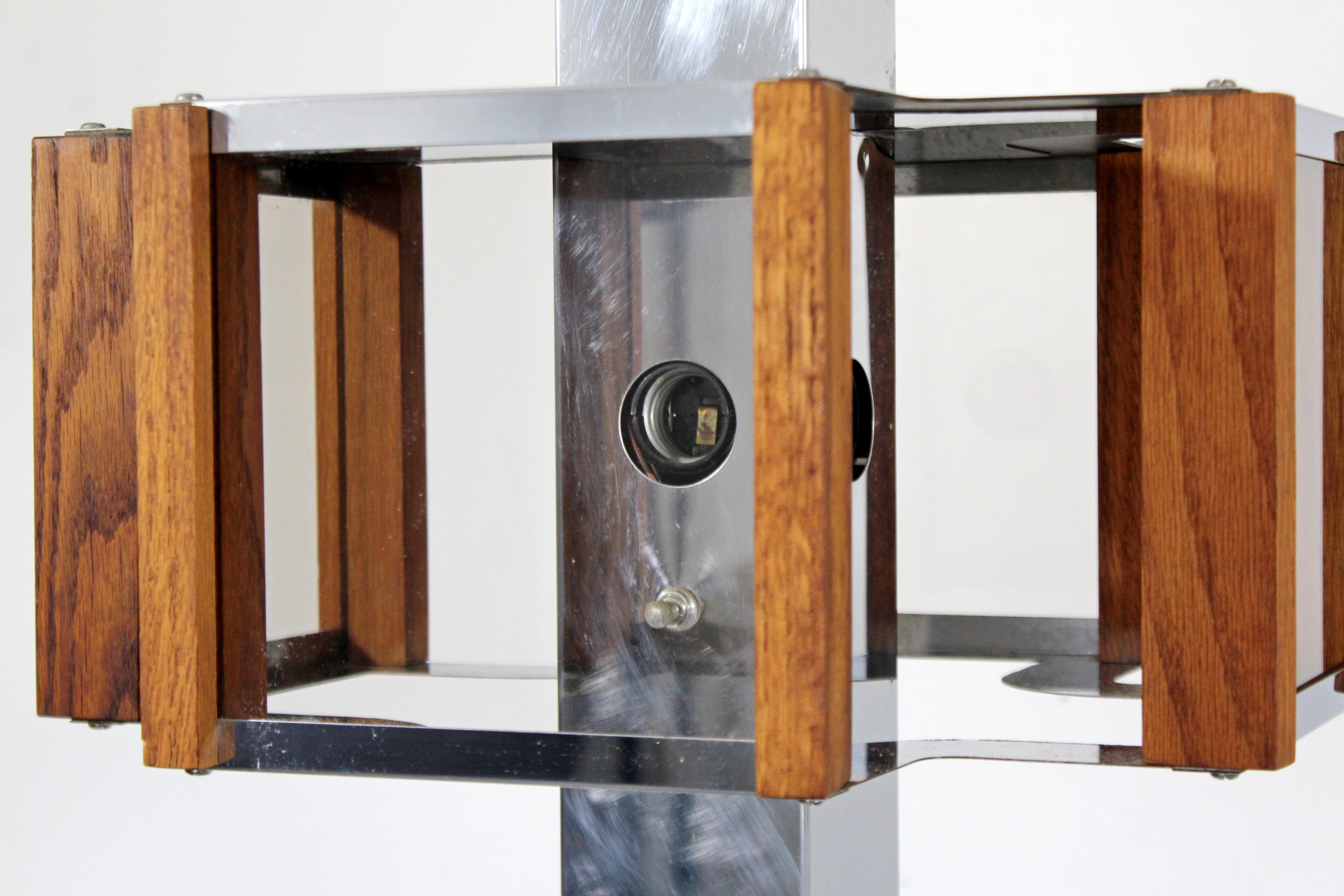 Mid-Century Modern Fredrick Ramond Teak Chrome Pendant Light Fixture, 1970s 3
