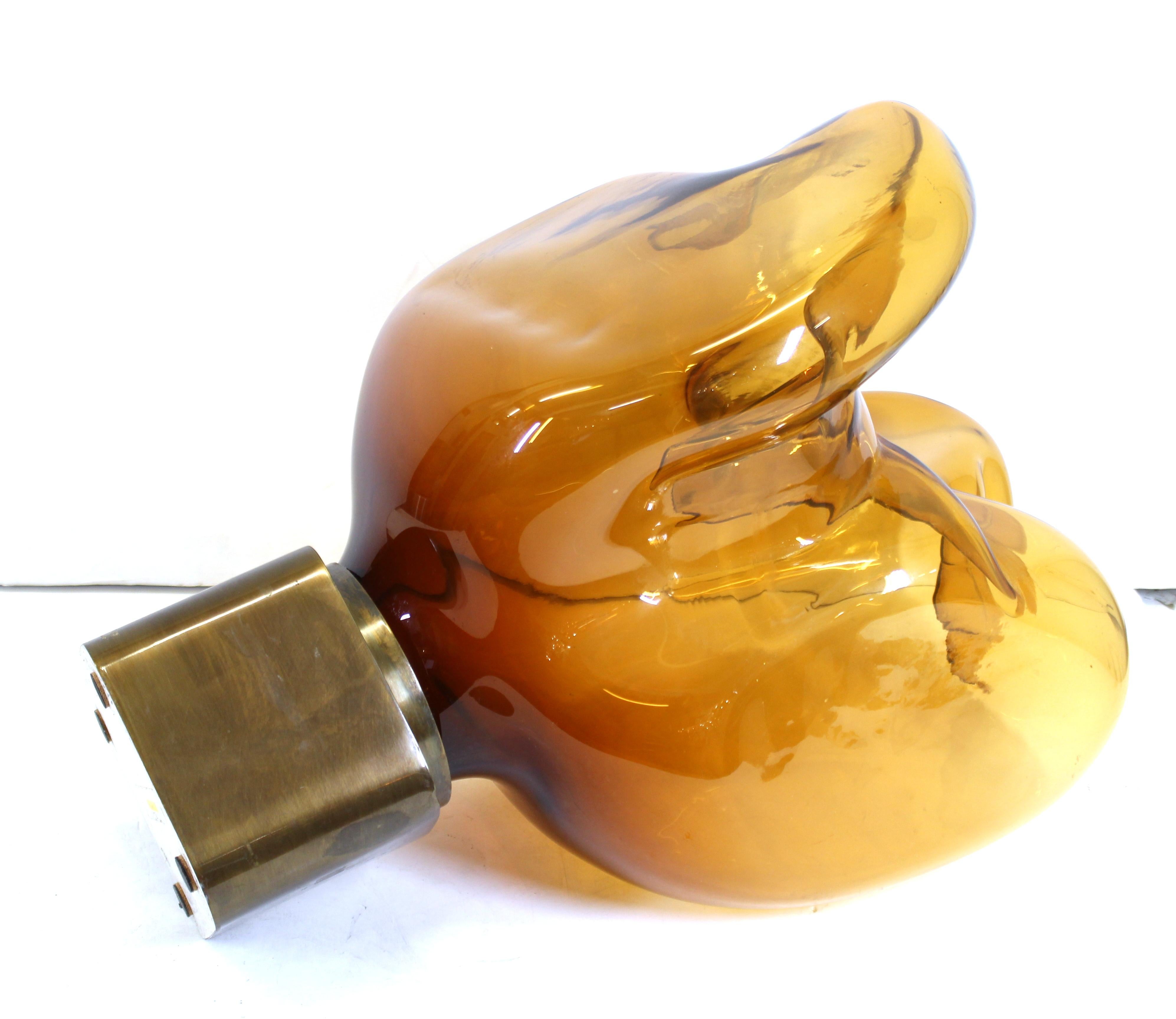 Mid-Century Modern Freeform Amber Art Glass Sculpture 3