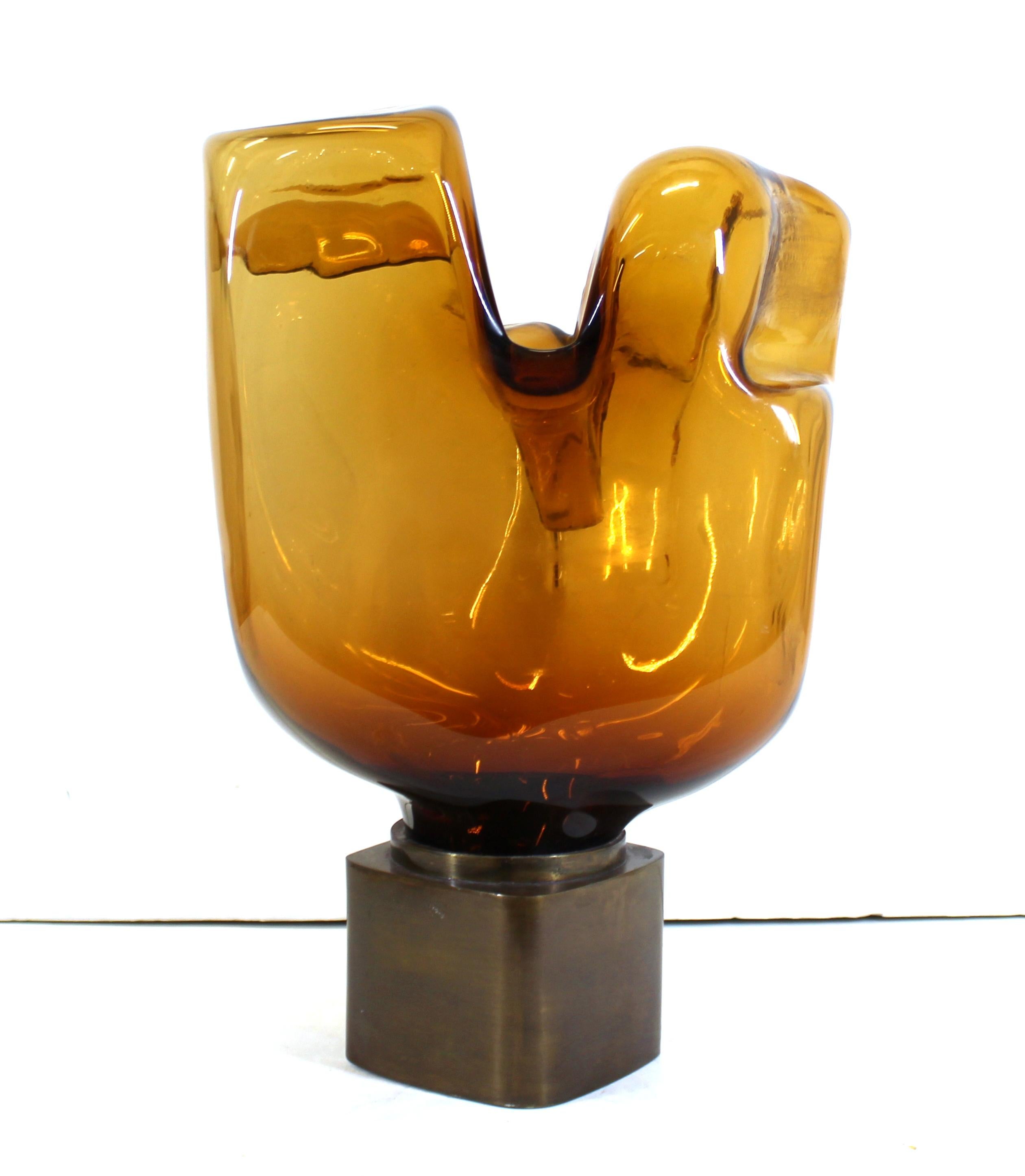 Mid-Century Modern Freeform Amber Art Glass Sculpture In Good Condition In New York, NY