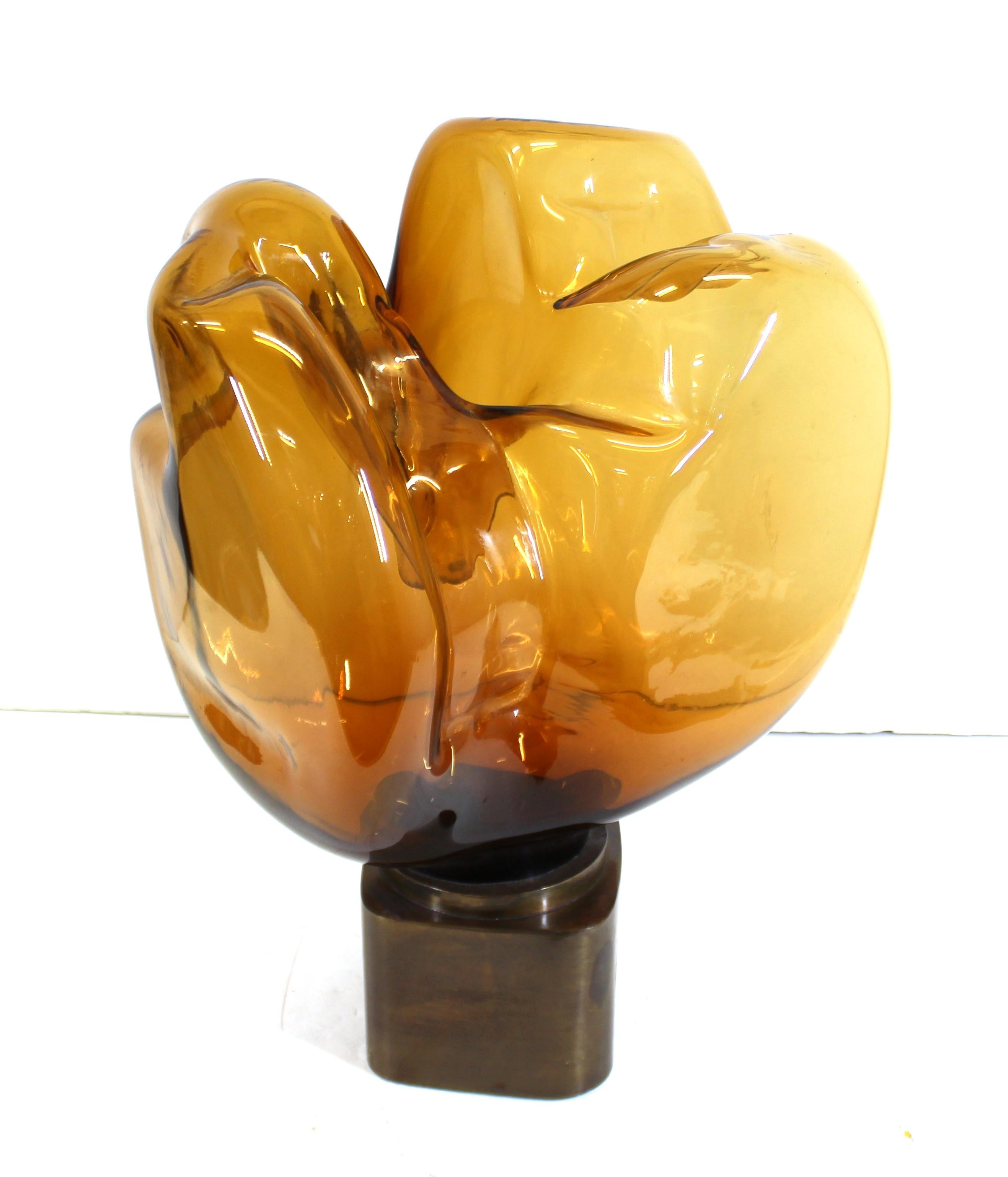 20th Century Mid-Century Modern Freeform Amber Art Glass Sculpture