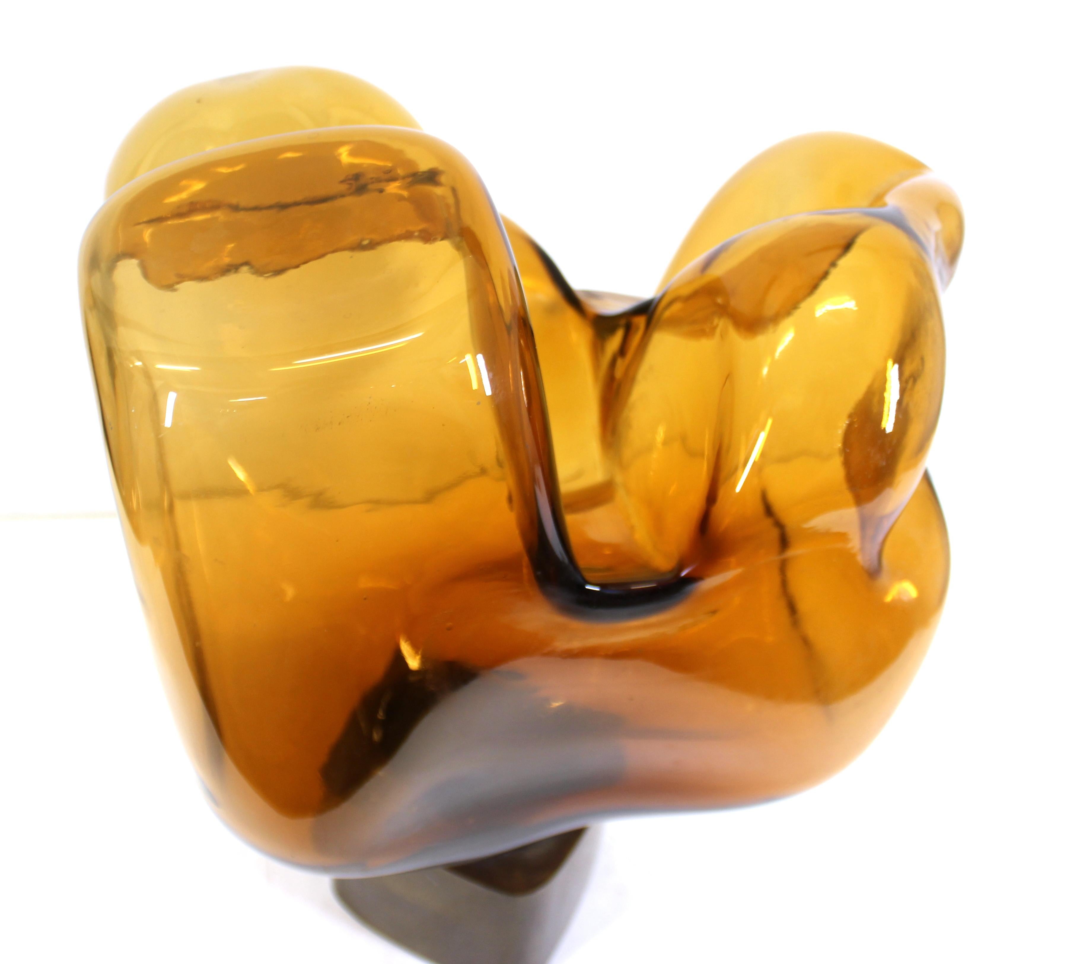 Mid-Century Modern Freeform Amber Art Glass Sculpture 1