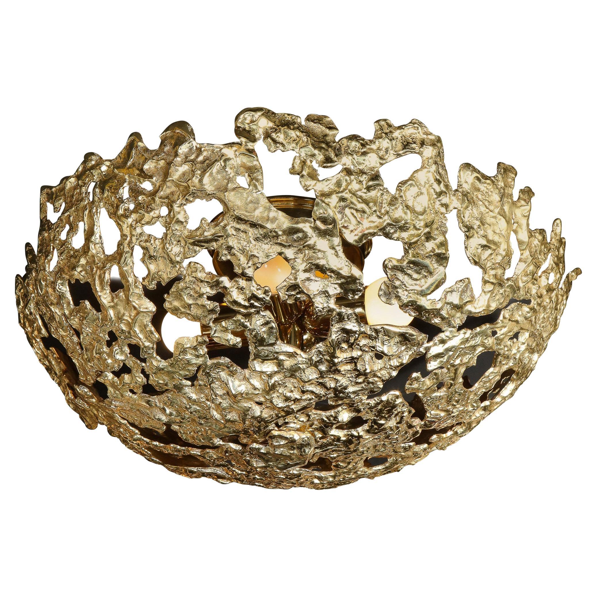 Mid-Century Modern Free Form Cast Brass "Meteorite" Flush Mount by Angelo Brotto