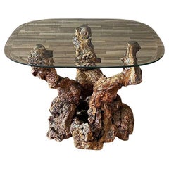 Mid-Century Modern Free-Form Root & Glass Side Table