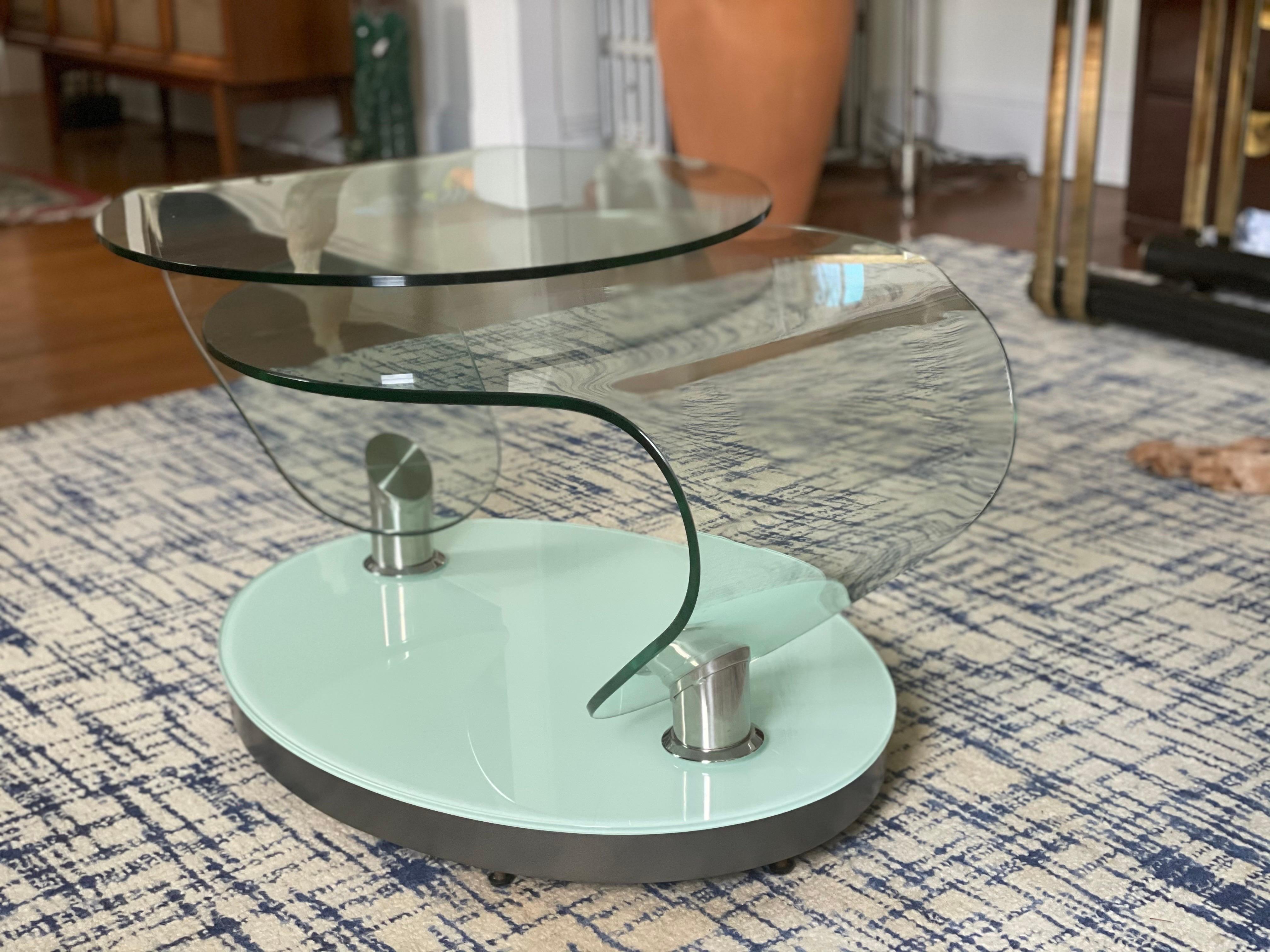 Late 20th Century Mid-Century Modern Free Form Swivel Glass Top Coffee Table For Sale
