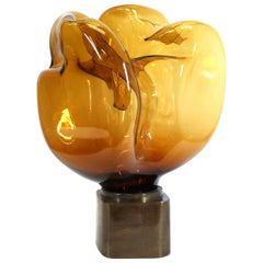 Mid-Century Modern Freeform Amber Art Glass Sculpture