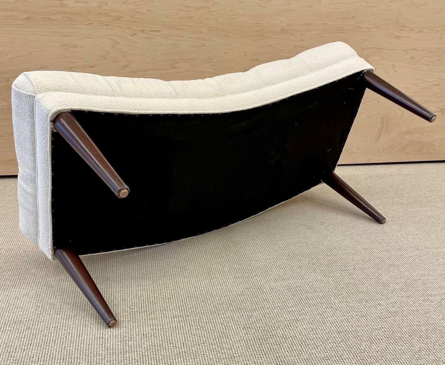 Mid-Century Modern Freeform Tufted Bench, American Designer, Ebony Wood, Bouclé For Sale 9