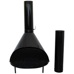 Retro Mid-Century Modern Freestanding Black Metal Cone Fireplace Chimney, 1960s