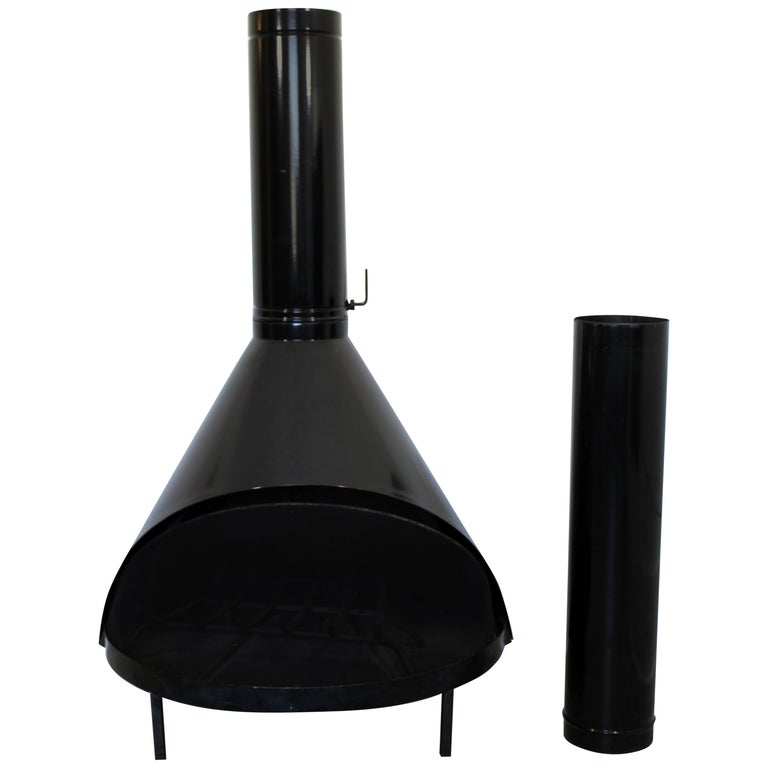 MidCentury Modern Freestanding Black Metal Cone Fireplace Chimney