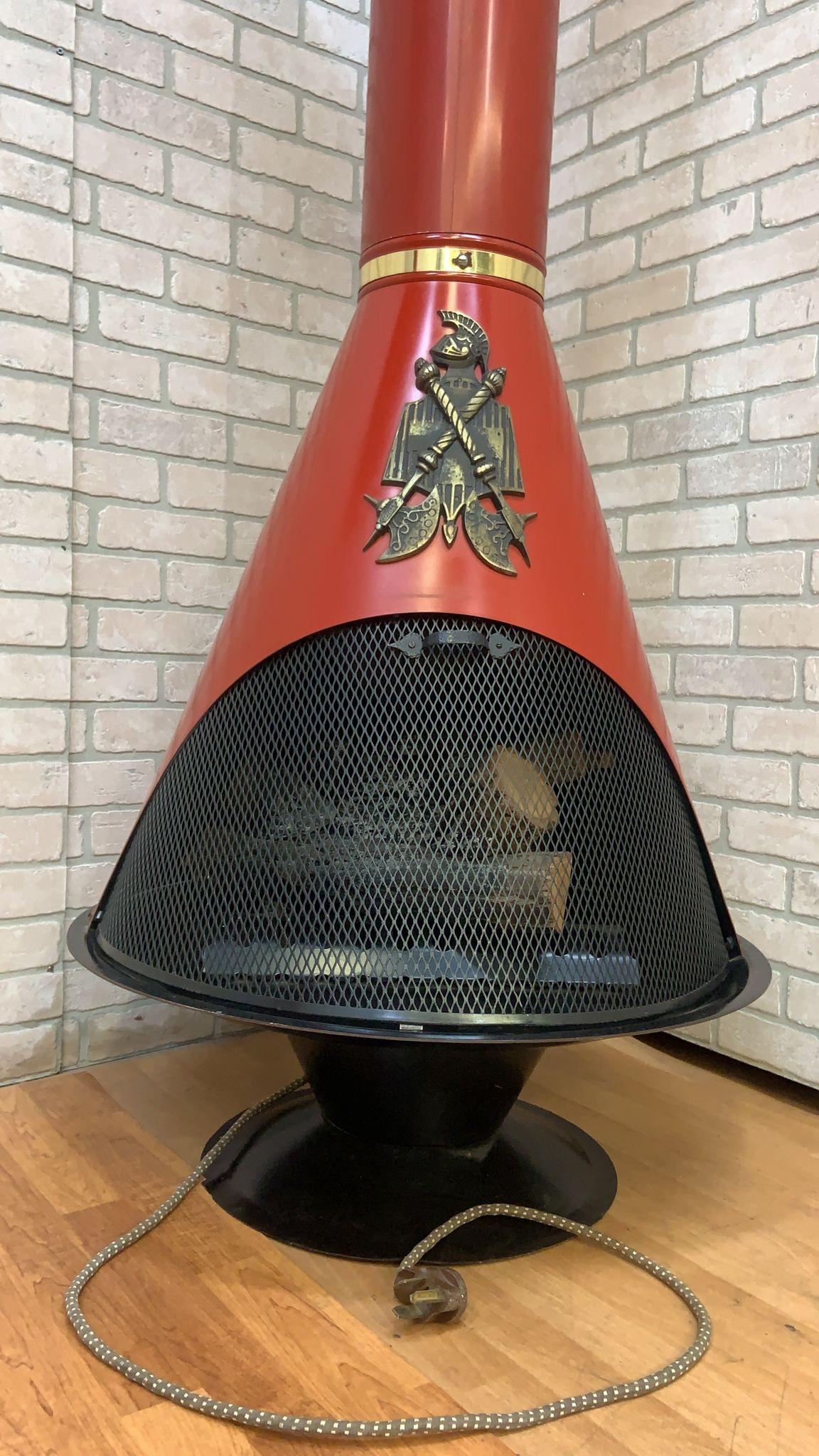 Mid-20th Century Mid Century Modern Freestanding Electric Cone Fireplace in Red - Indoor/Outdoor