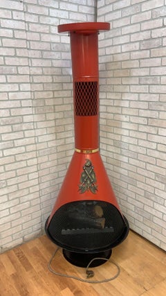 Mid Century Modern Freestanding Electric Cone Fireplace in Red - Indoor/Outdoor