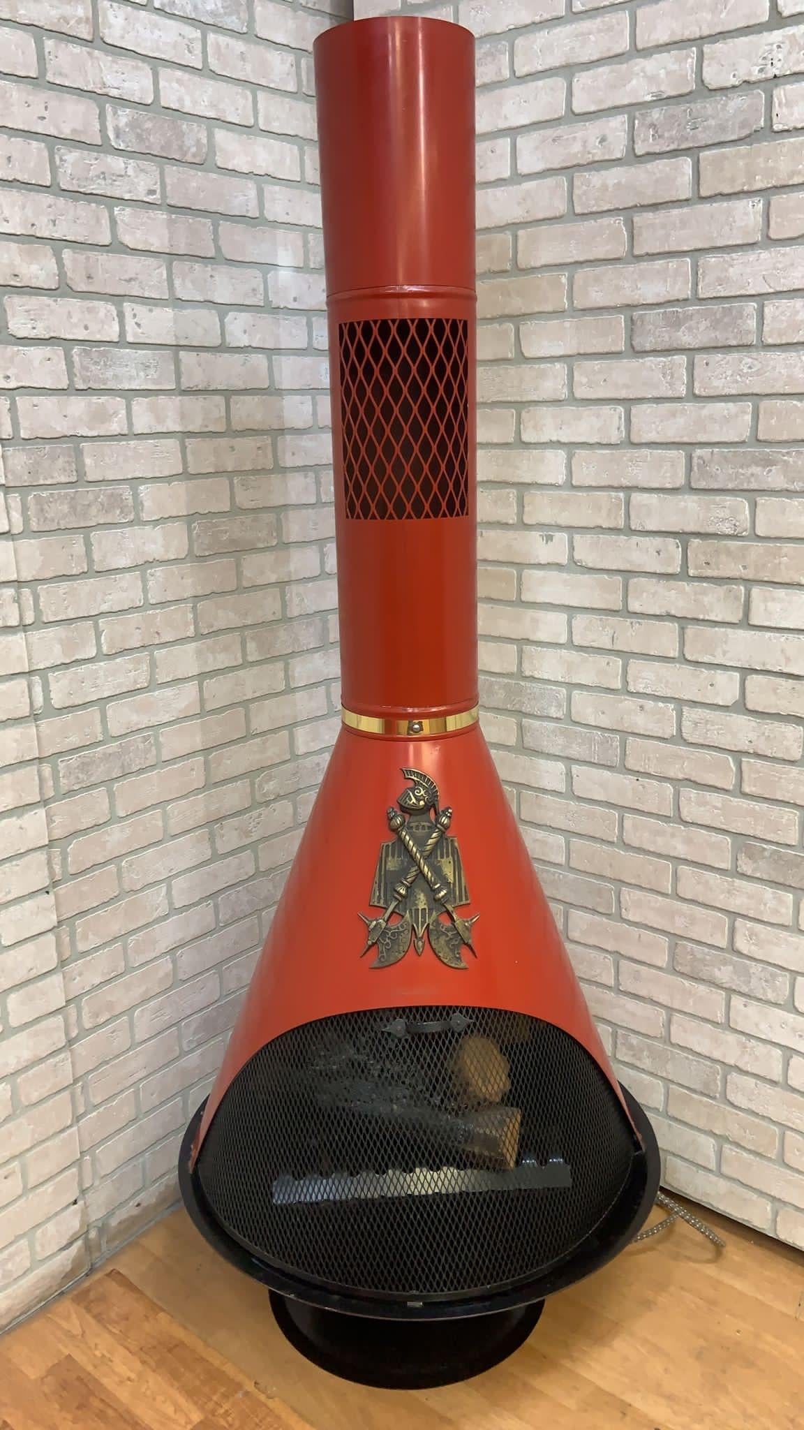Mid-Century Modern Mid Century Modern Freestanding Electric Cone Fireplace in Red - Indoor/Outdoor