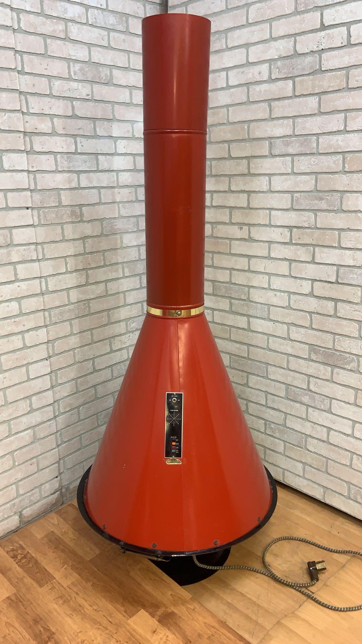 American Mid Century Modern Freestanding Electric Cone Fireplace in Red - Indoor/Outdoor