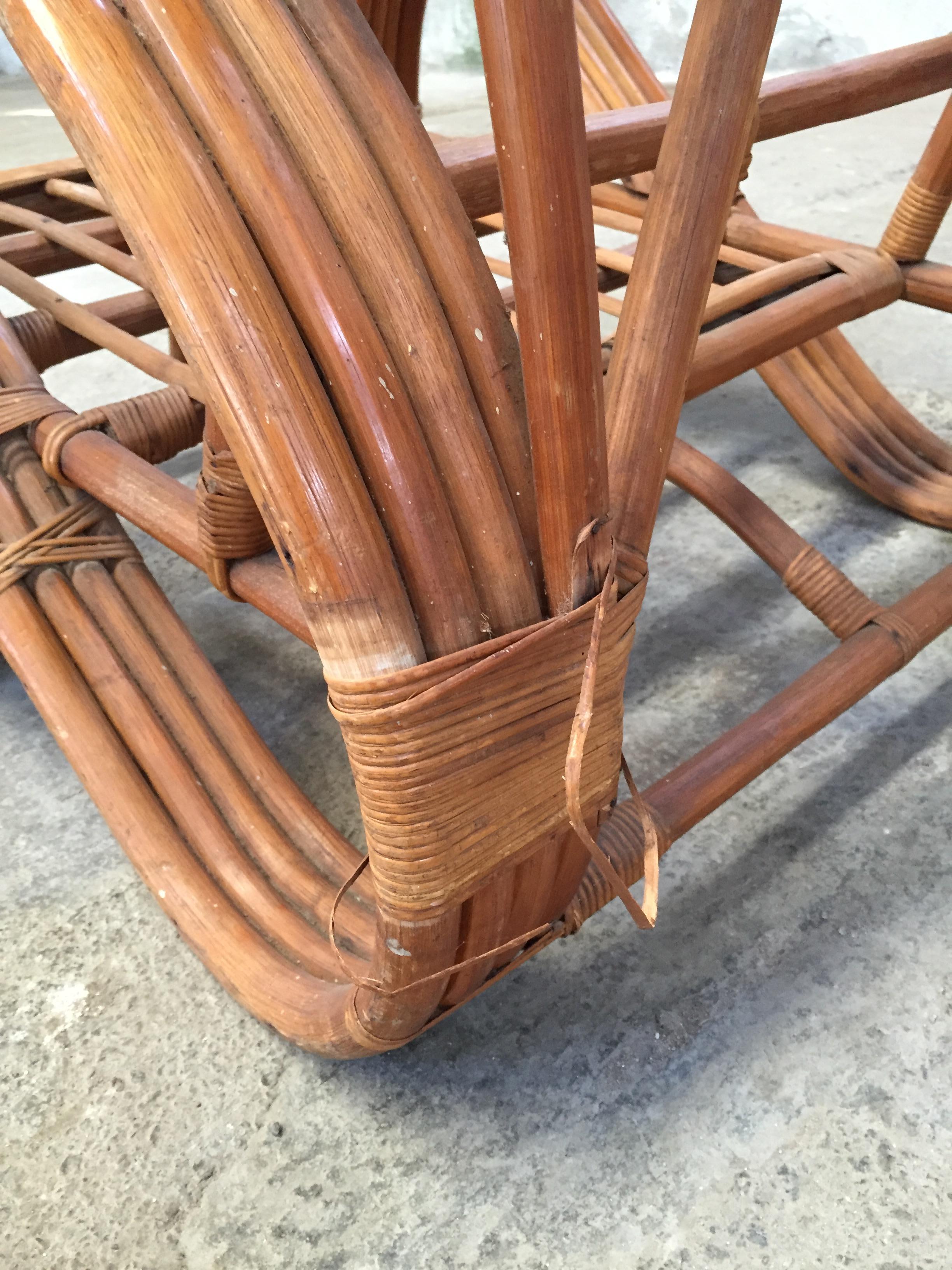 Mid-Century Modern French 3/4 Round Pretzel Arms Bamboo Lounge Chair, 1970s For Sale 9