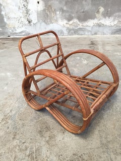 Mid-Century Modern French 3/4 Round Pretzel Arms Bamboo Lounge Chair, 1970s
