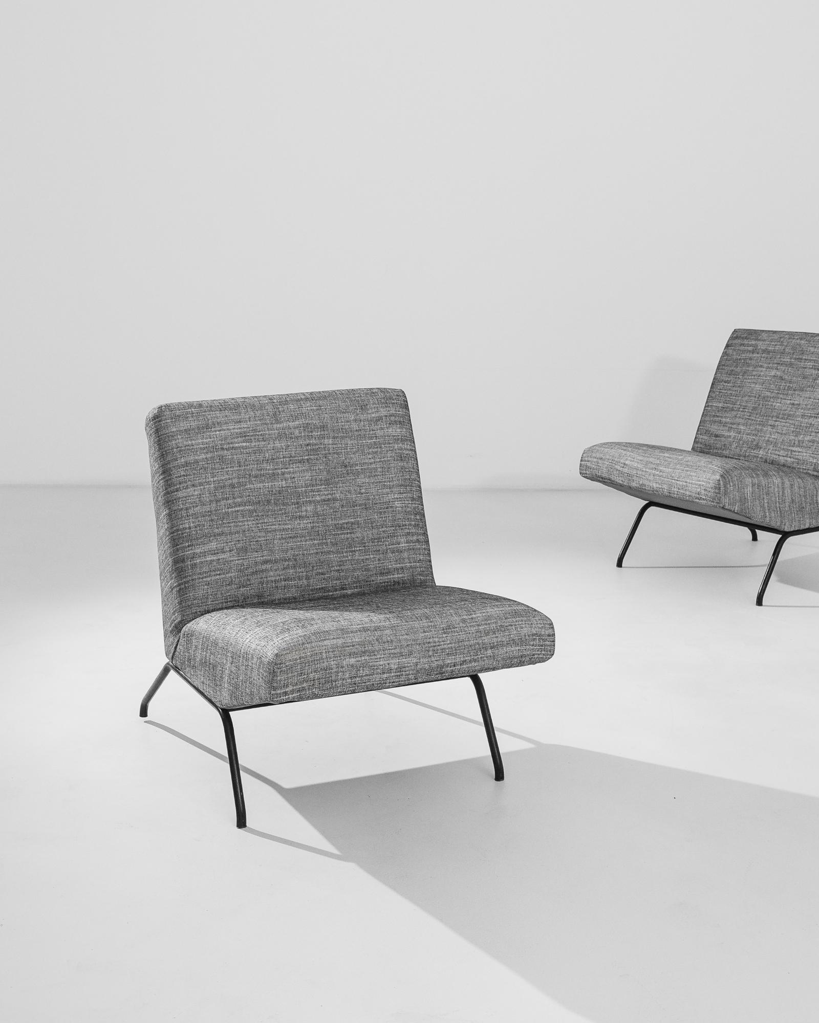 Mid-20th Century Mid-Century Modern French Armchairs in Grey Upholstery, a Pair