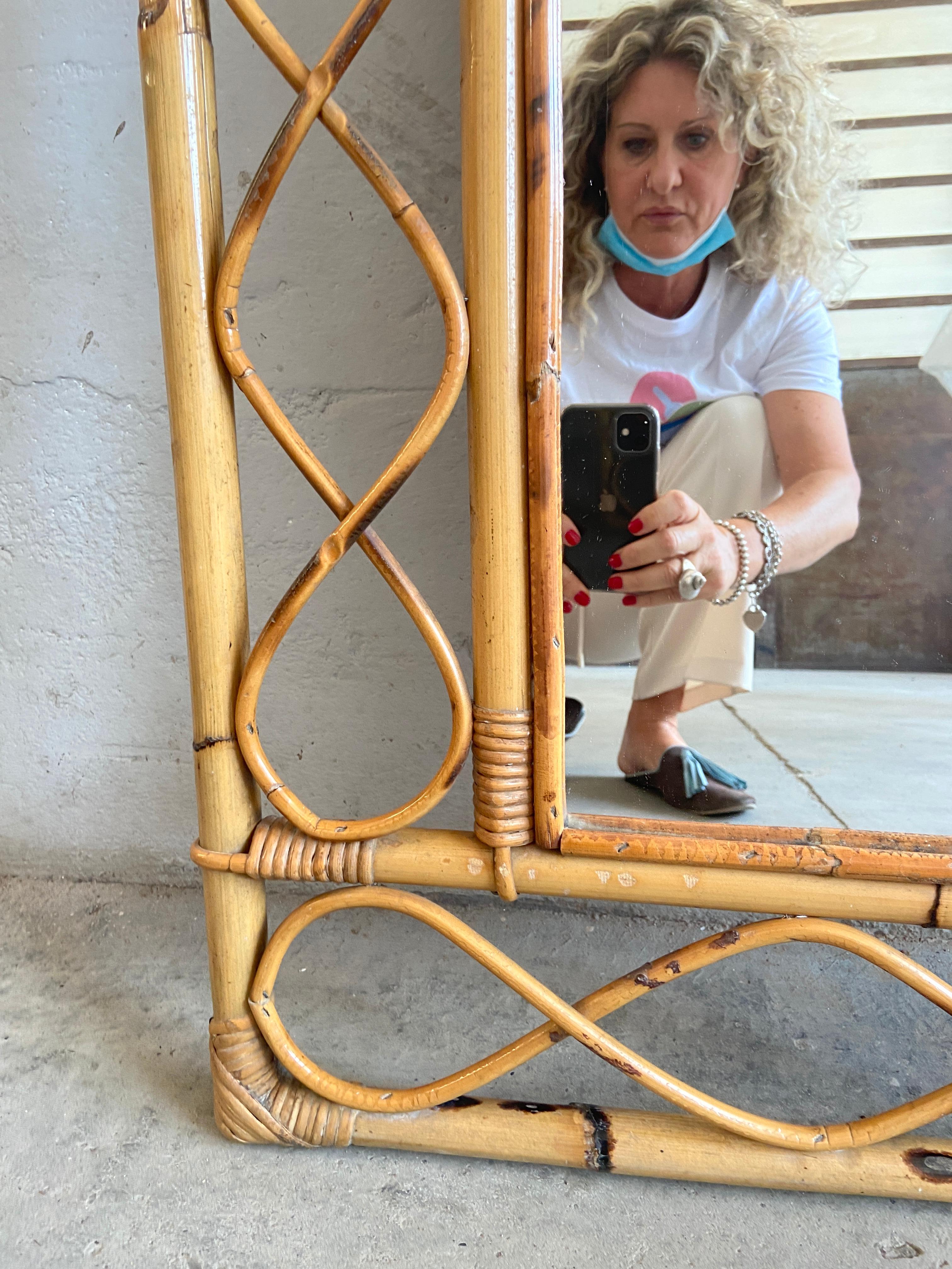 Mid-Century Modern French Bamboo Framed Mirror, 1970s 6