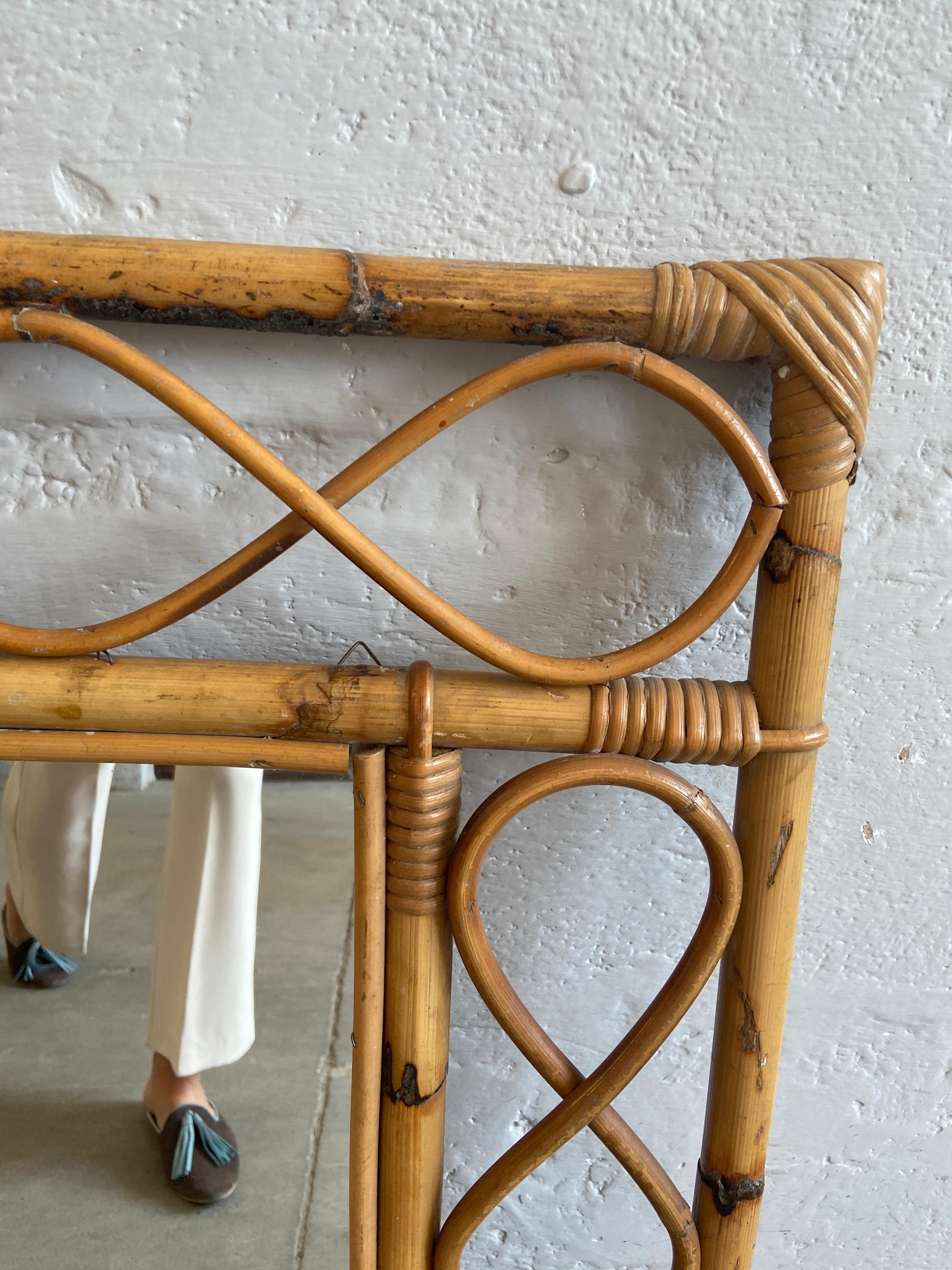 Mid-Century Modern French Bamboo Framed Mirror, 1970s In Good Condition In Prato, IT