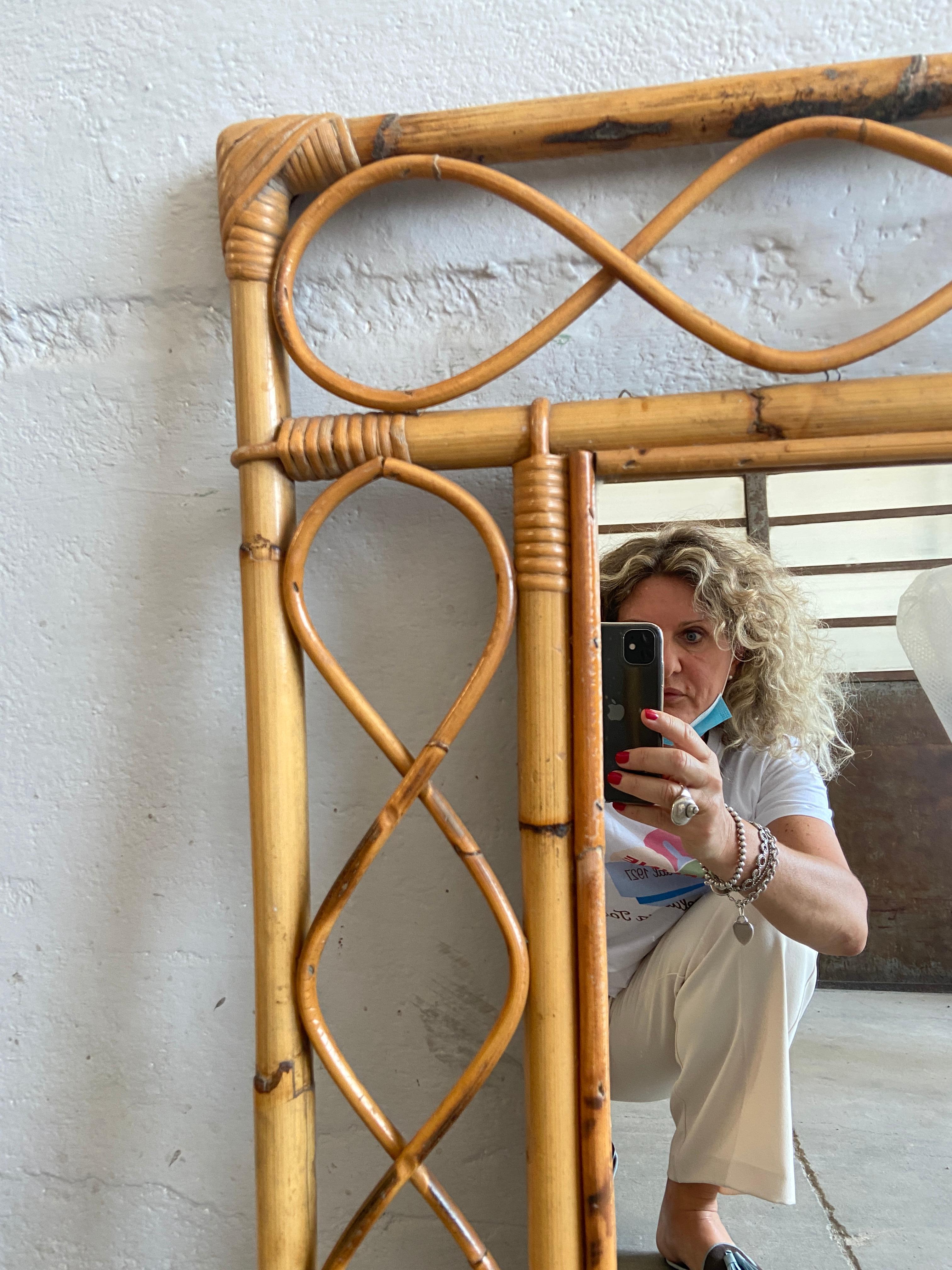 Mid-Century Modern French Bamboo Framed Mirror, 1970s 1