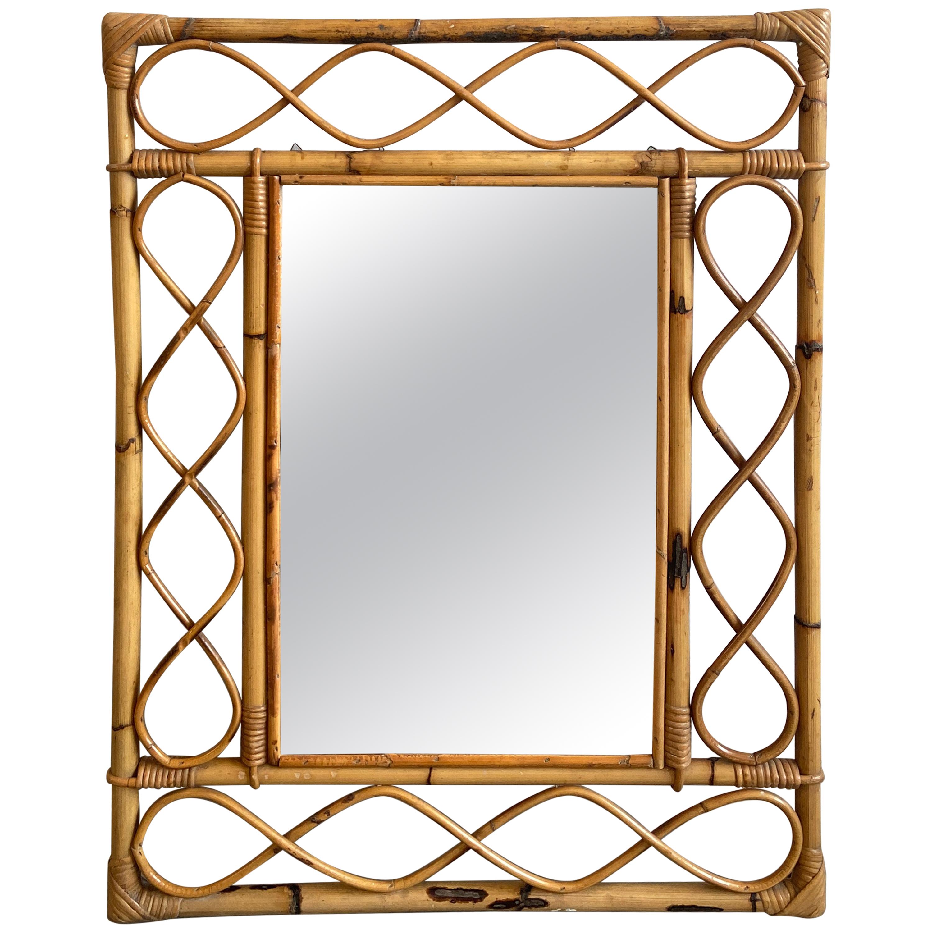 Mid-Century Modern French Bamboo Framed Mirror, 1970s