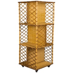 Mid-Century Modern French Bamboo and Rattan Bookcase