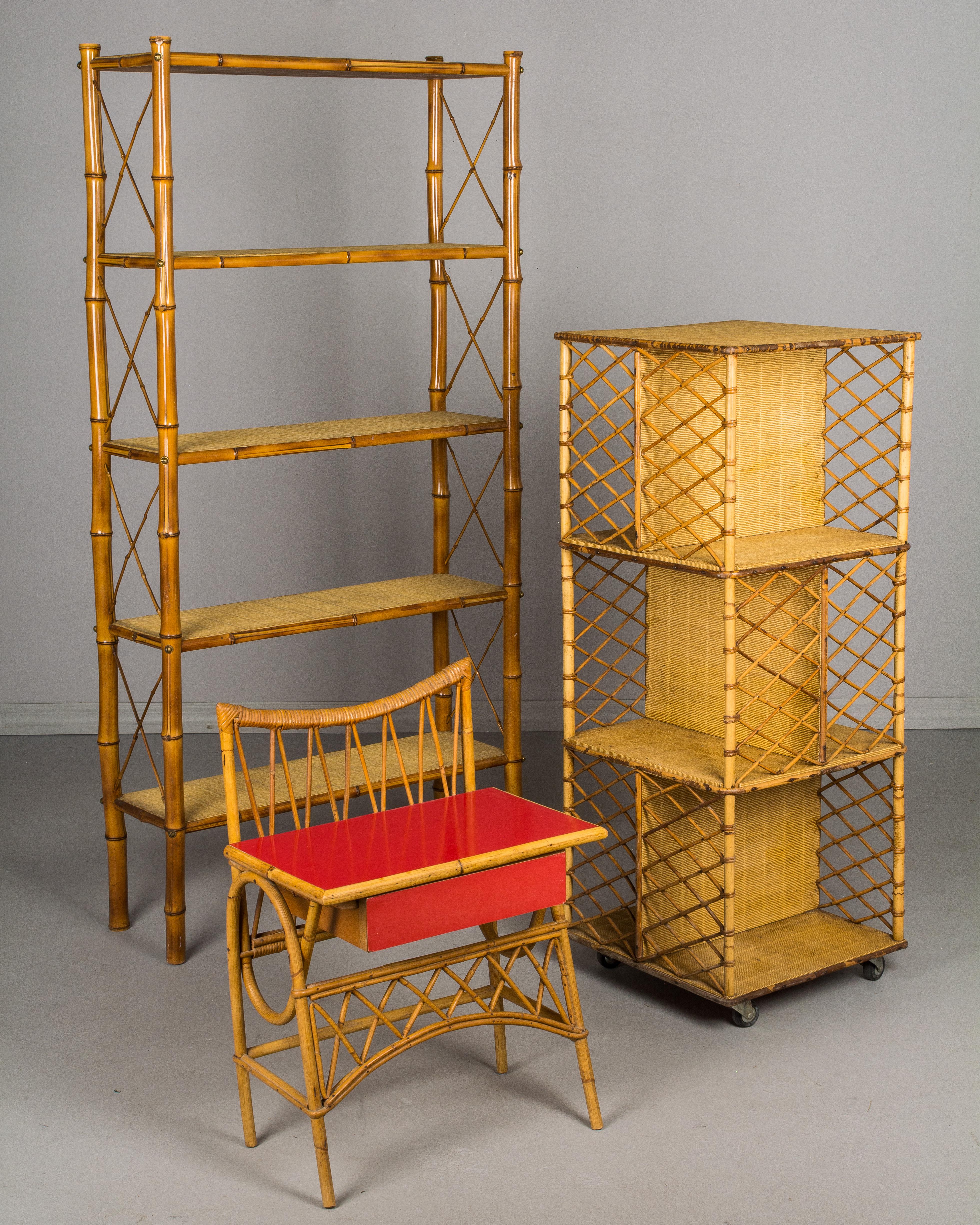 Mid-Century Modern French Bamboo and Rattan Étagère 4