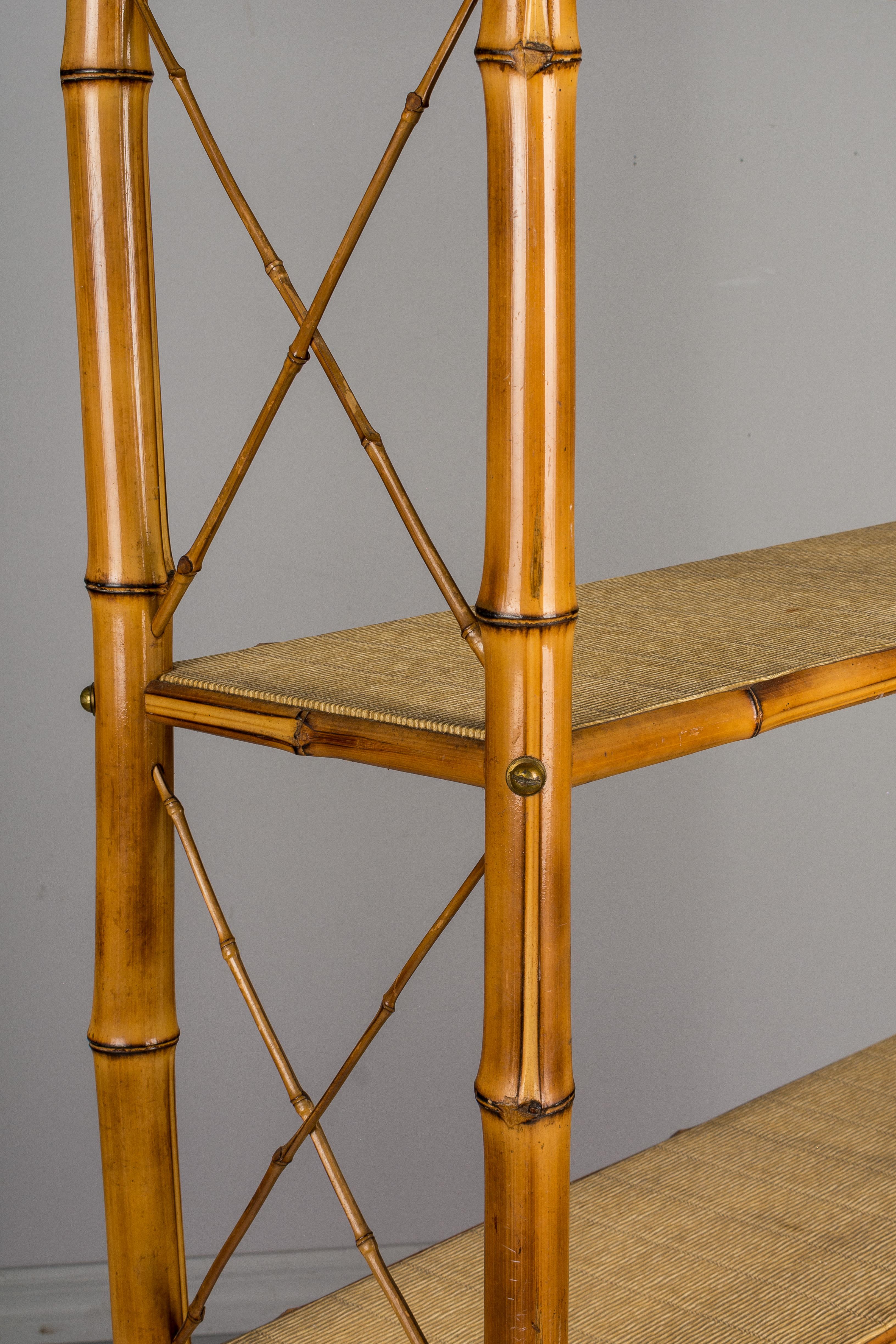 Mid-Century Modern French Bamboo and Rattan Étagère 1