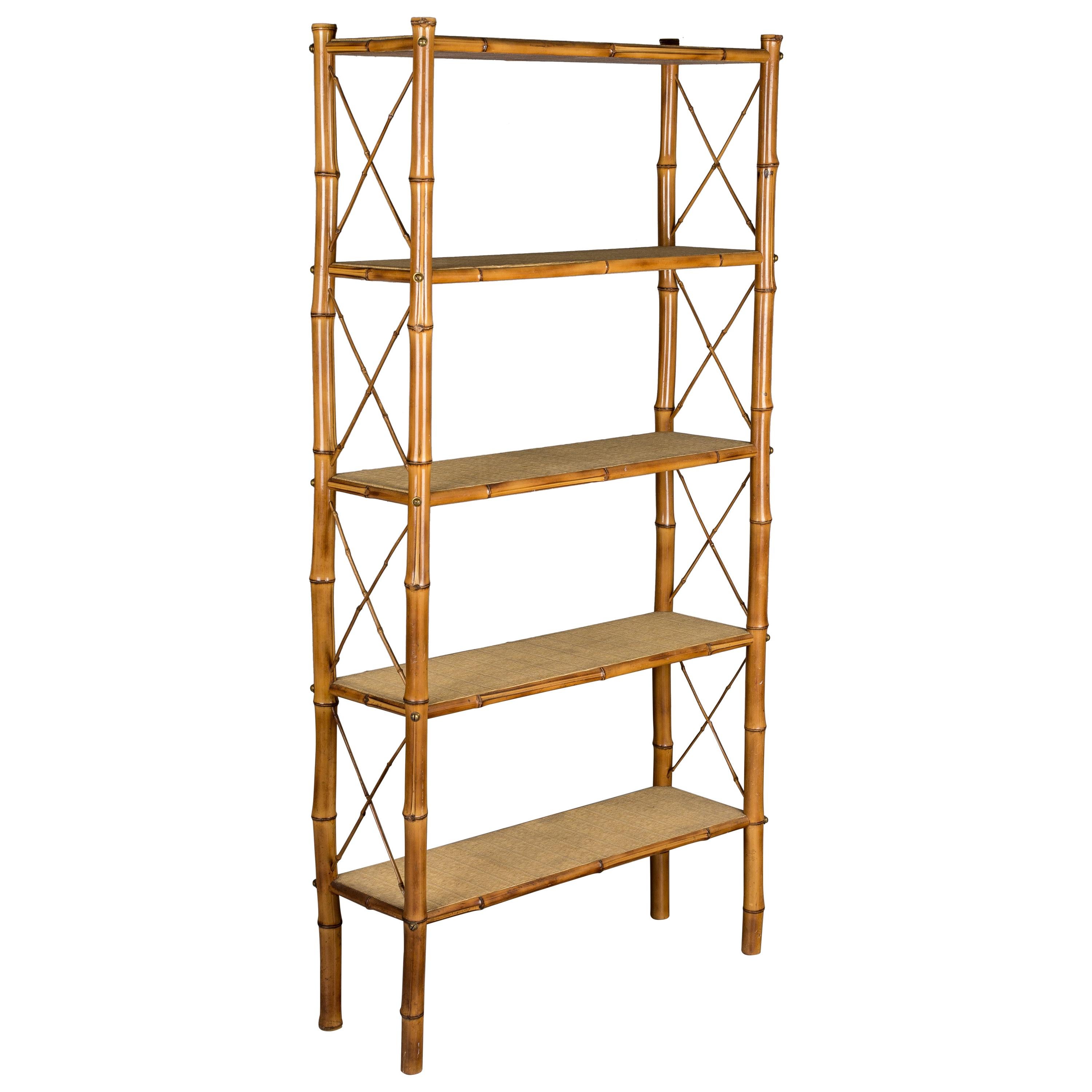 Mid-Century Modern French Bamboo and Rattan Étagère