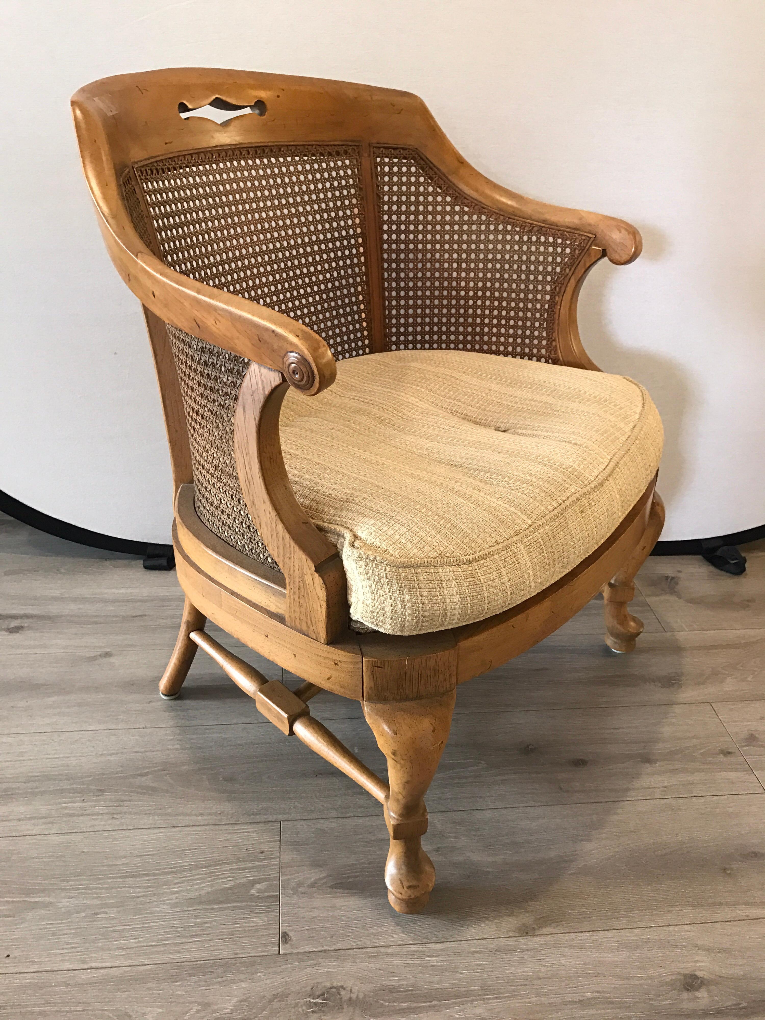 Barrel back caned chair in beautiful condition from France, circa 1960s.