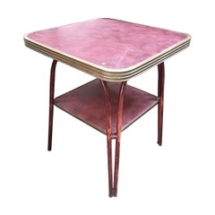 Vintage Mid-Century Modern French Bistrot Table with Bronze Edge, 1950s