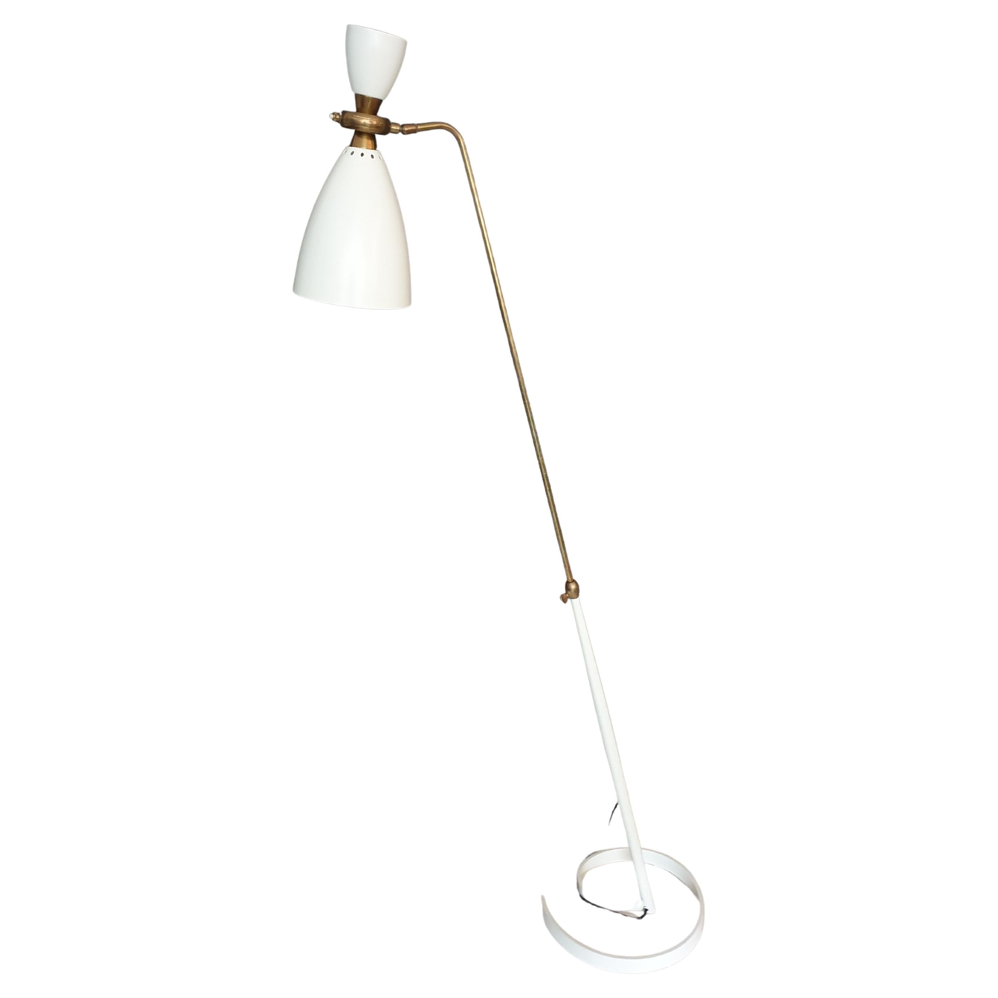 Mid-Century Modern, French Brass and Lacquered Aluminium Floor Lamp For Sale