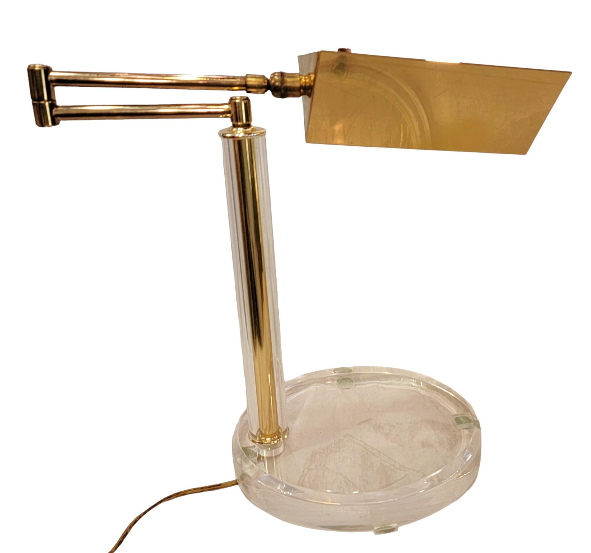 Mid-Century Modern Mid Century Modern Walter Von Nessen French Brass and Lucite Table Lamp For Sale