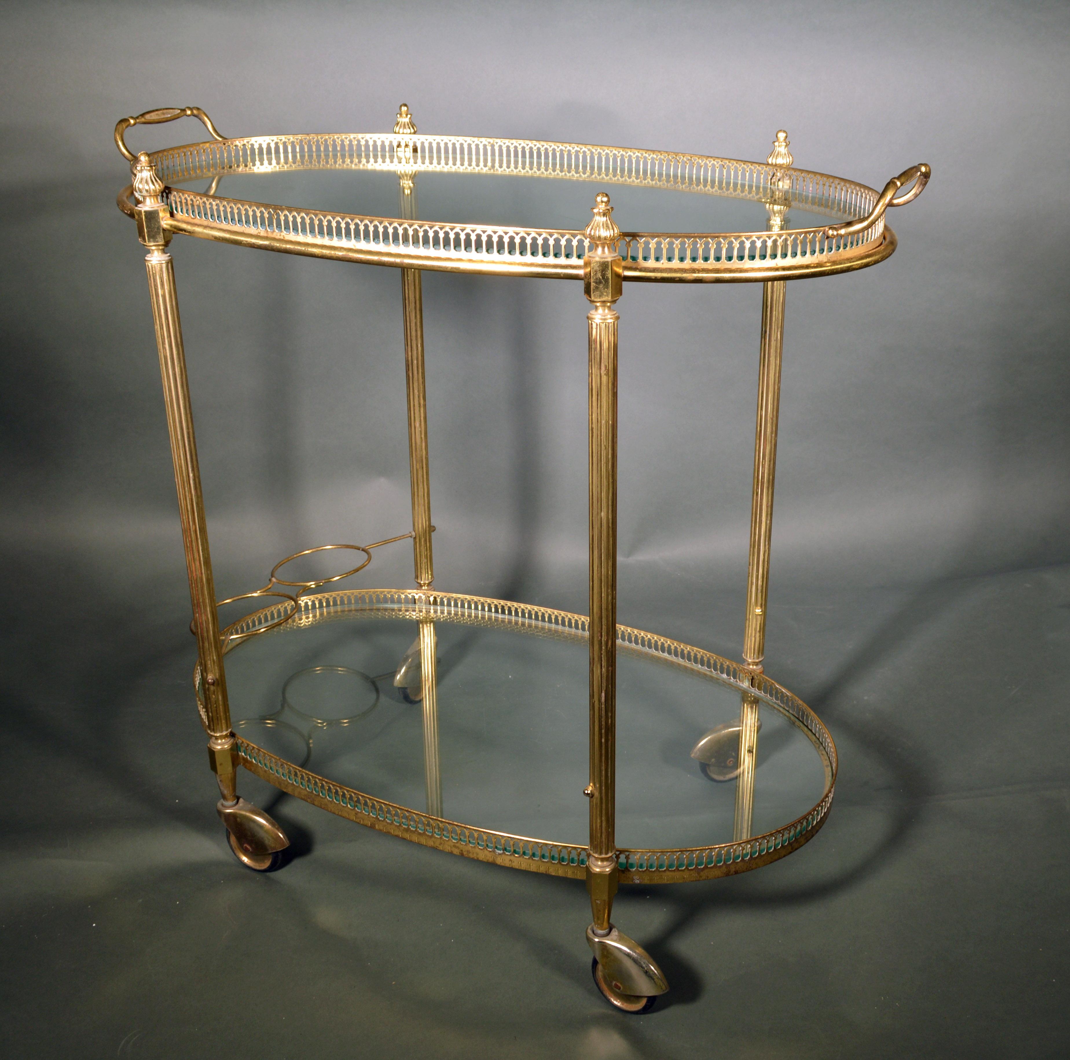 20th Century Mid-Century Modern French Brass and Glass Bar Cart, the 1950s